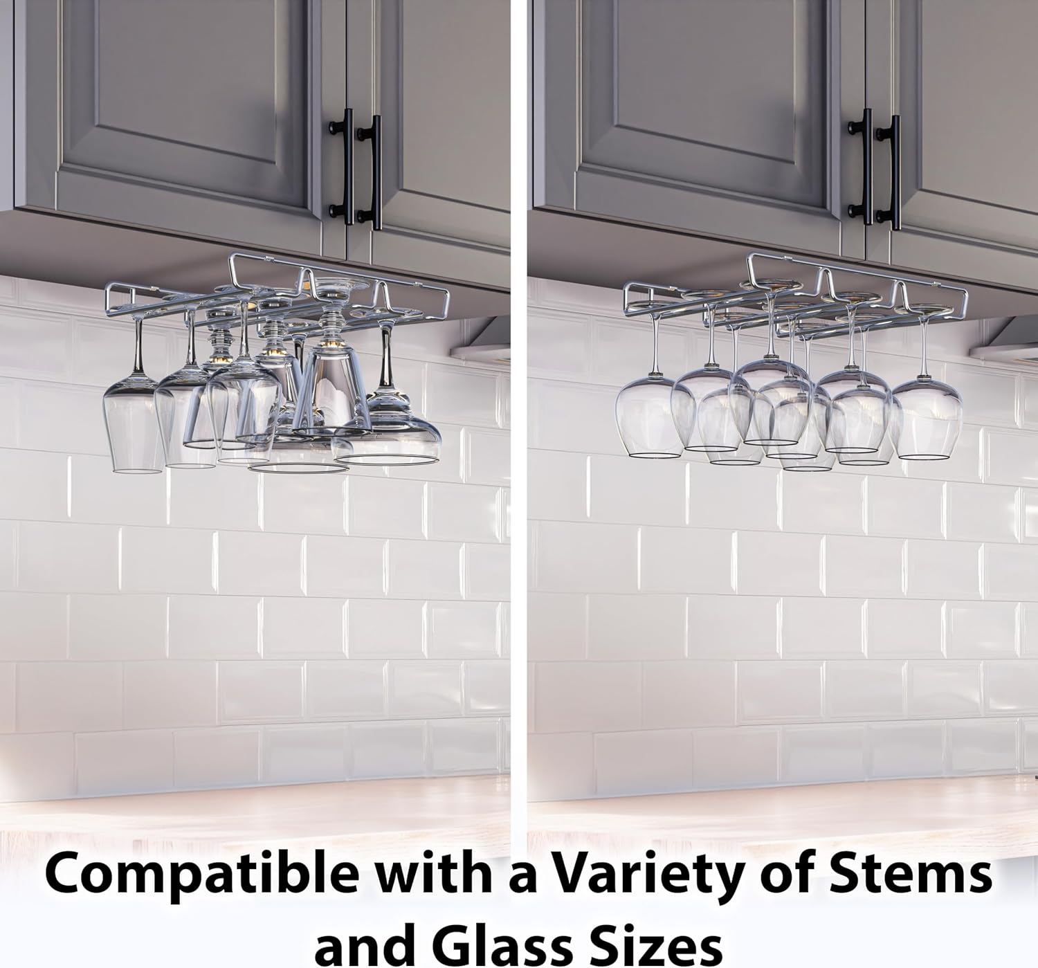 DecoBros Under Cabinet Stemware Rack Holder Chrome