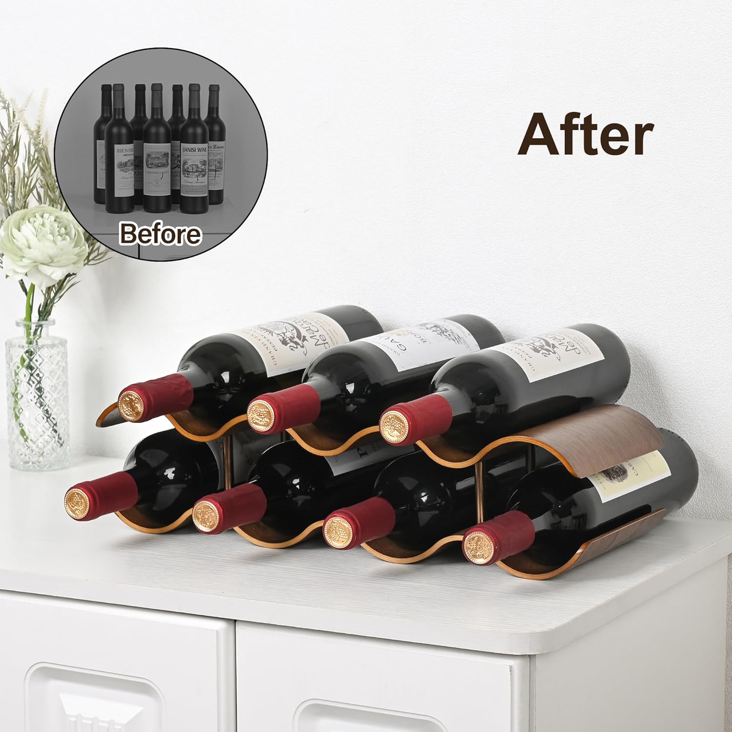 TRUDING 7 Bottle Tabletop Wine Rack with 2 Tiers