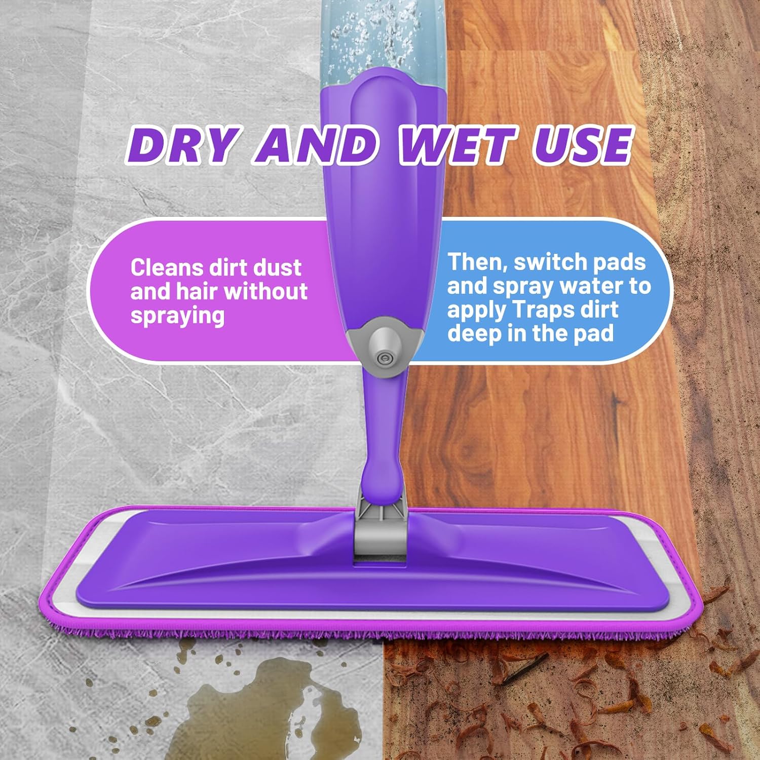 HOMTOYOU Spray Mop with 3 Microfiber Pads for Multi-Surface Cleaning 1