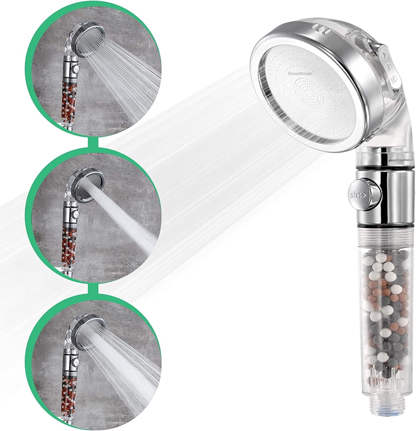 StoneStream EcoPower Handheld Shower Head with 3 Spray Settings