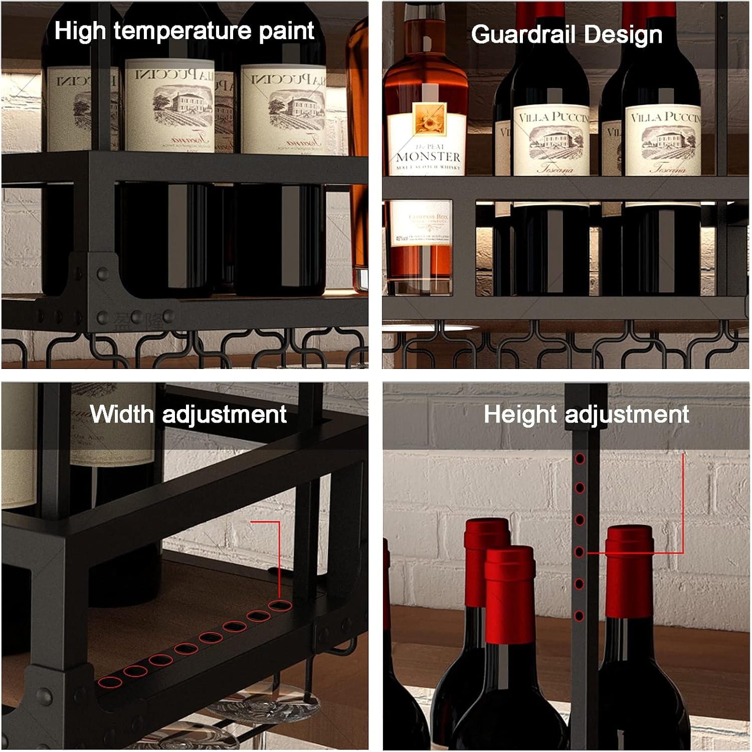 Generic Adjustable Ceiling Wine Rack with Glass