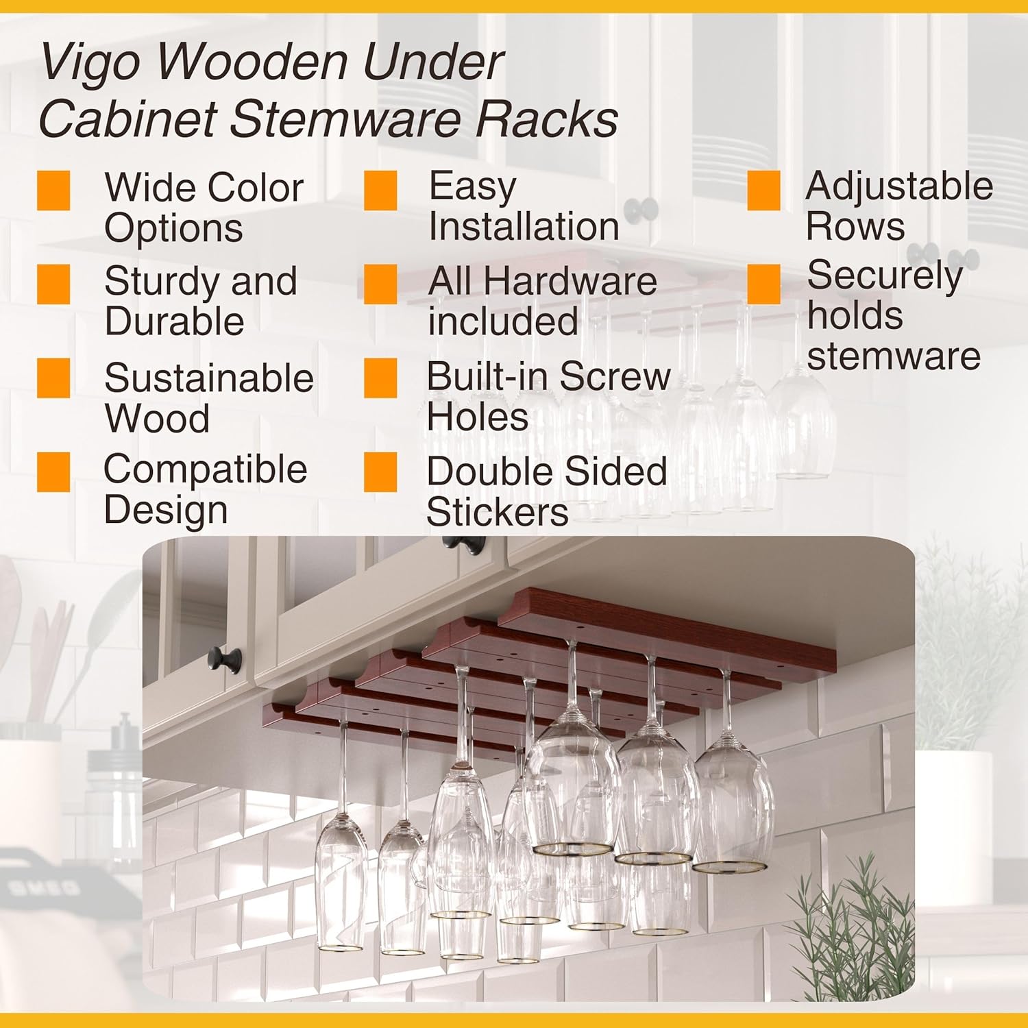 Rustic State Vigo 4 Sectional Adjustable Wood Wine Glass Holder