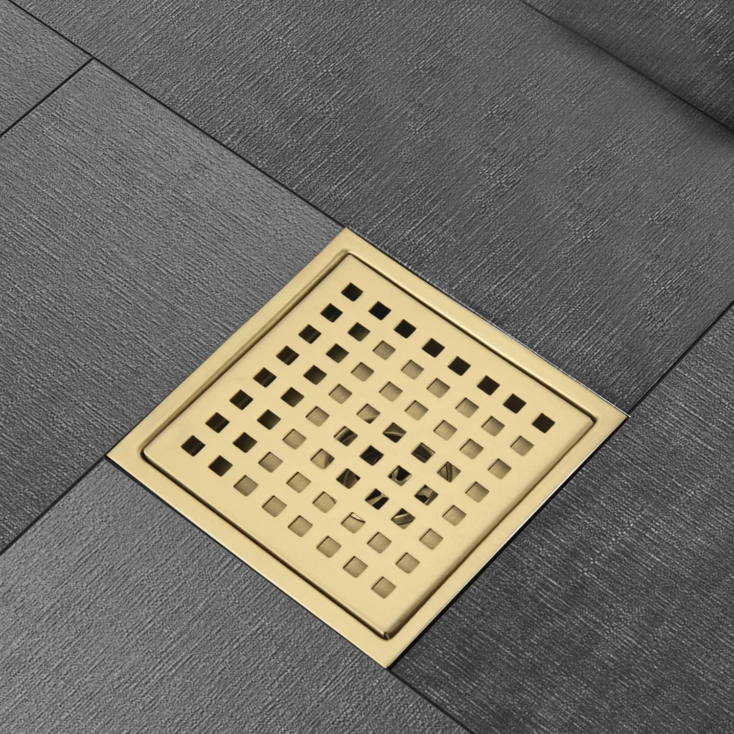 YLIEHS Square Shower Floor Drain with Gold Finish