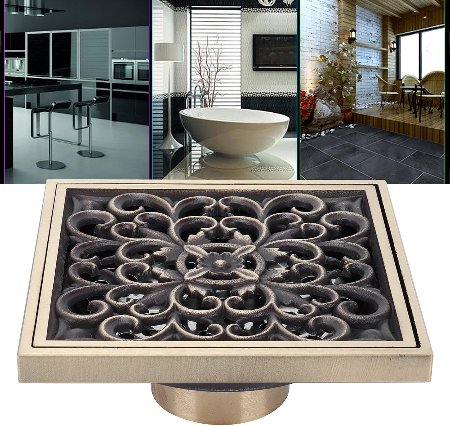 Tomotato Floor Drain 10x10cm Antique Bathroom Shower Strainer Cover Replacement