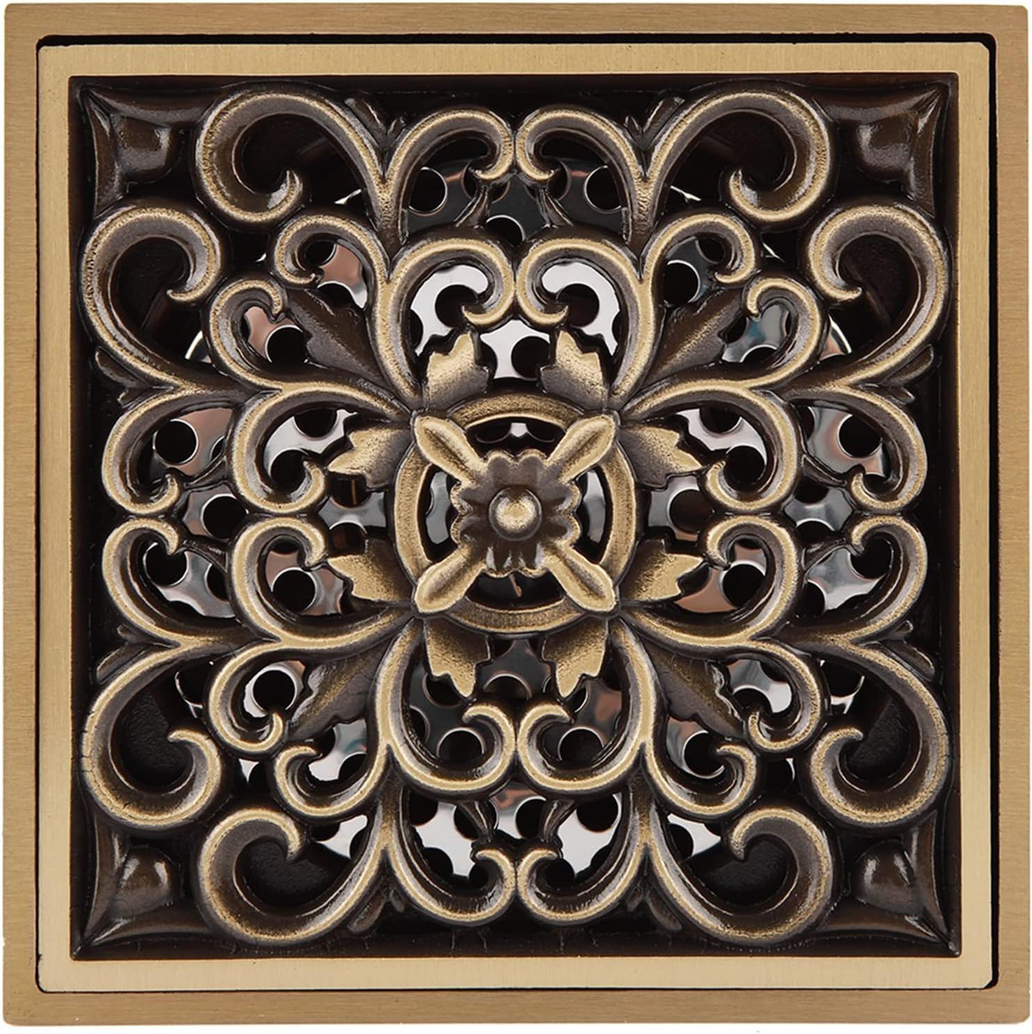 Tomotato Square Drain Strainer Antique Brass 10cm Bathroom Floor Drain