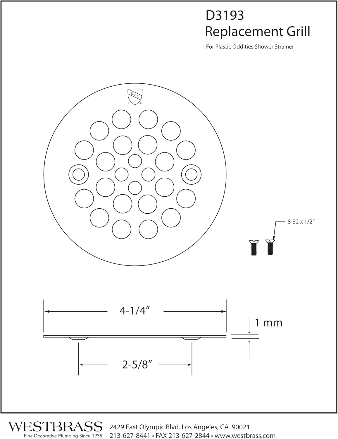 Westbrass 4-14 Shower Strainer Plastic-Oddities Style