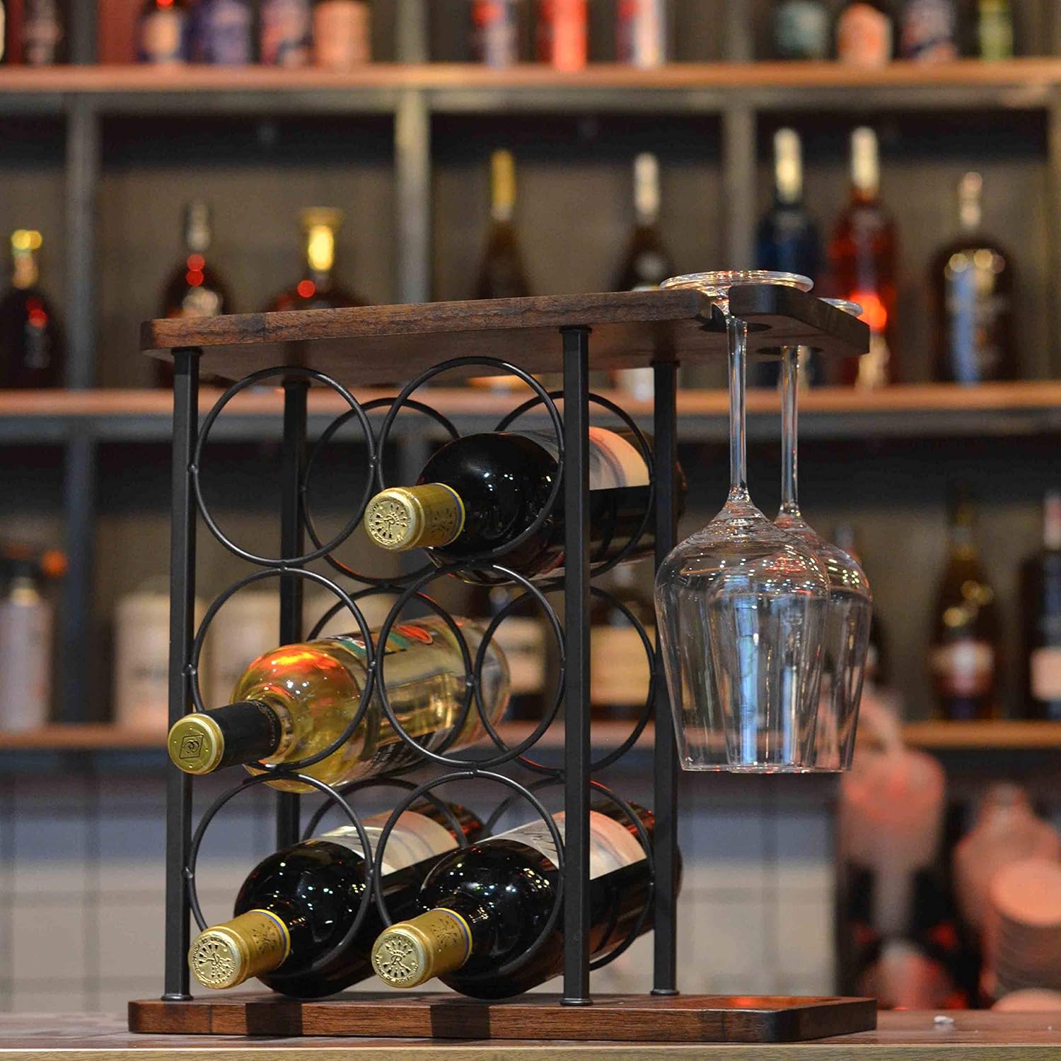 SASIDO Wine Rack with Tray and Glasses Holder
