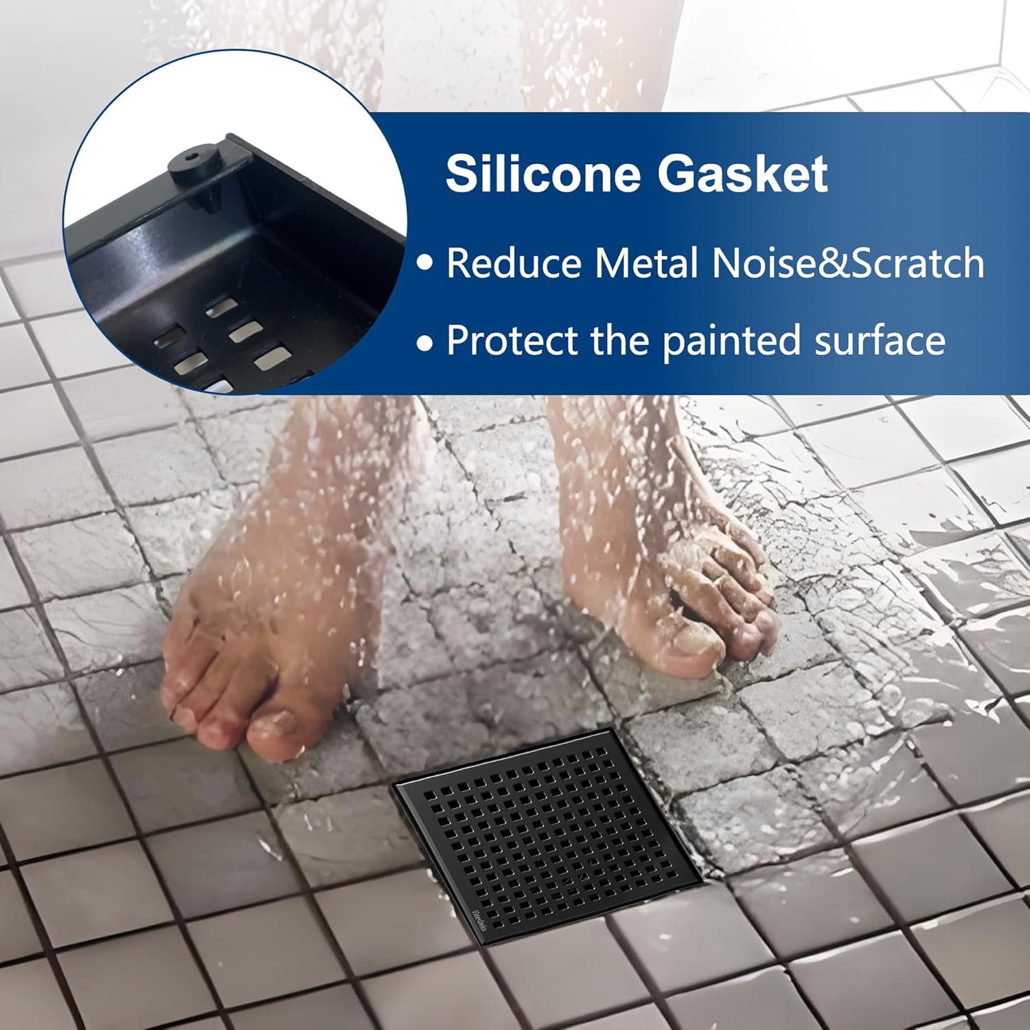 Neodrain 6 Inch Square Shower Drain with Matte Black Grate 1