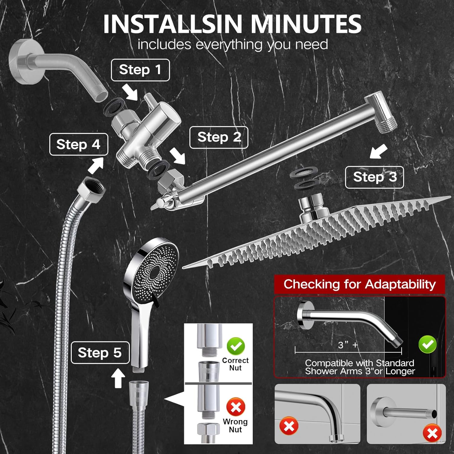 Ashwanth 12 High Pressure Rain Shower Combo