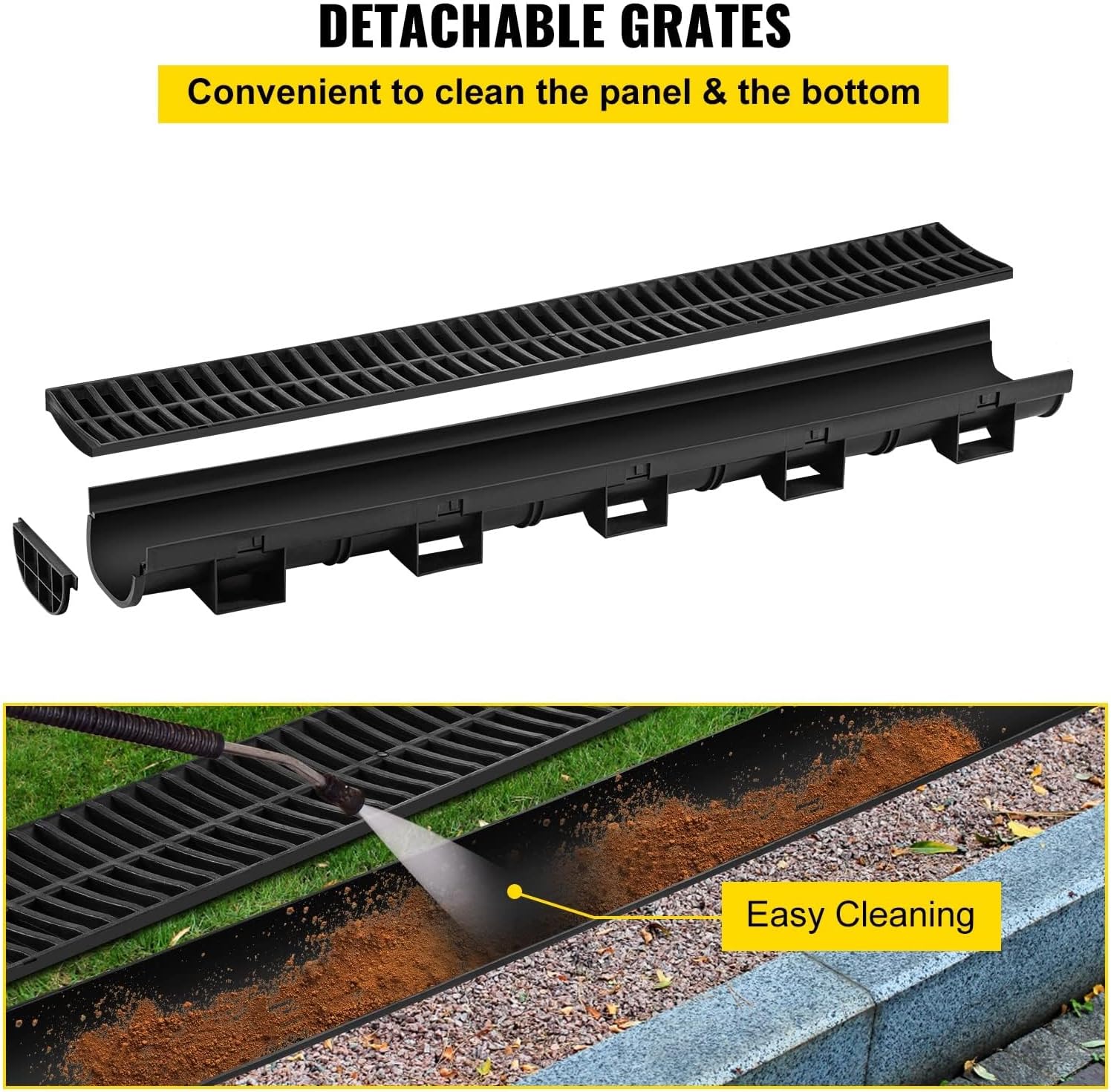 VEVOR HDPE Trench Drain System 57x31-Inch Black 5-Pack