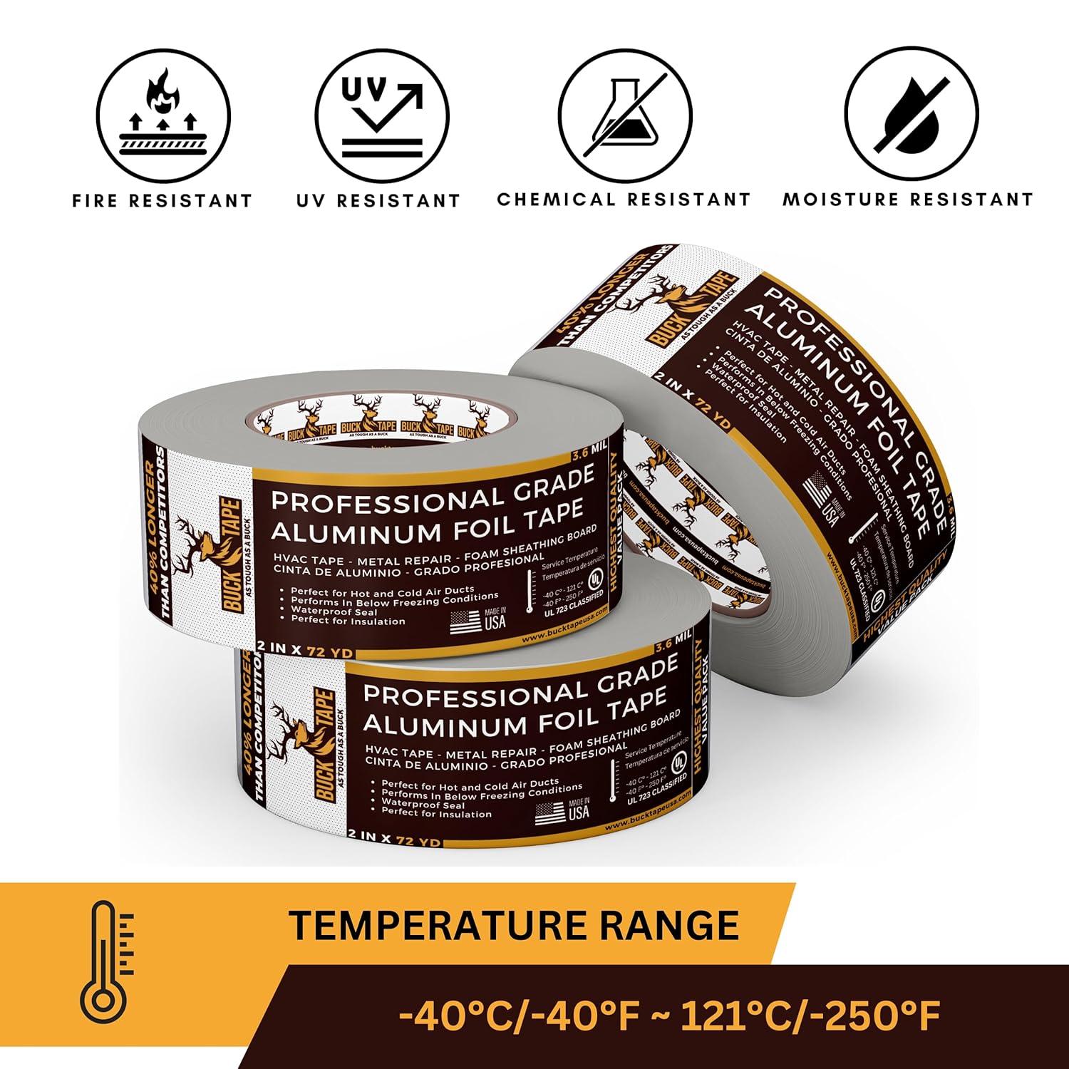 4 Pack Buck Heavy Duty Duct Tape 2 Inch x 216ft