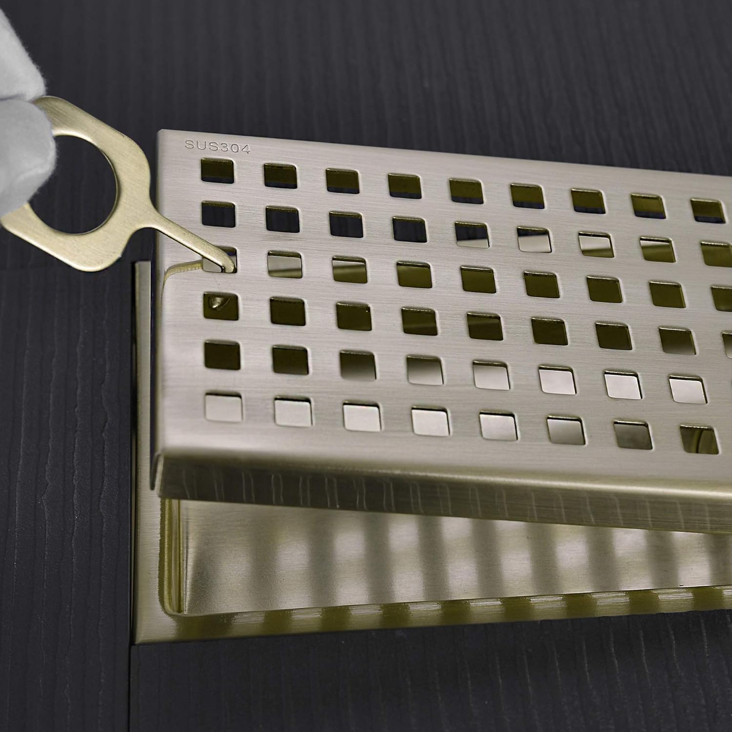 Linear Shower Floor Drain Brushed Gold 12-inch