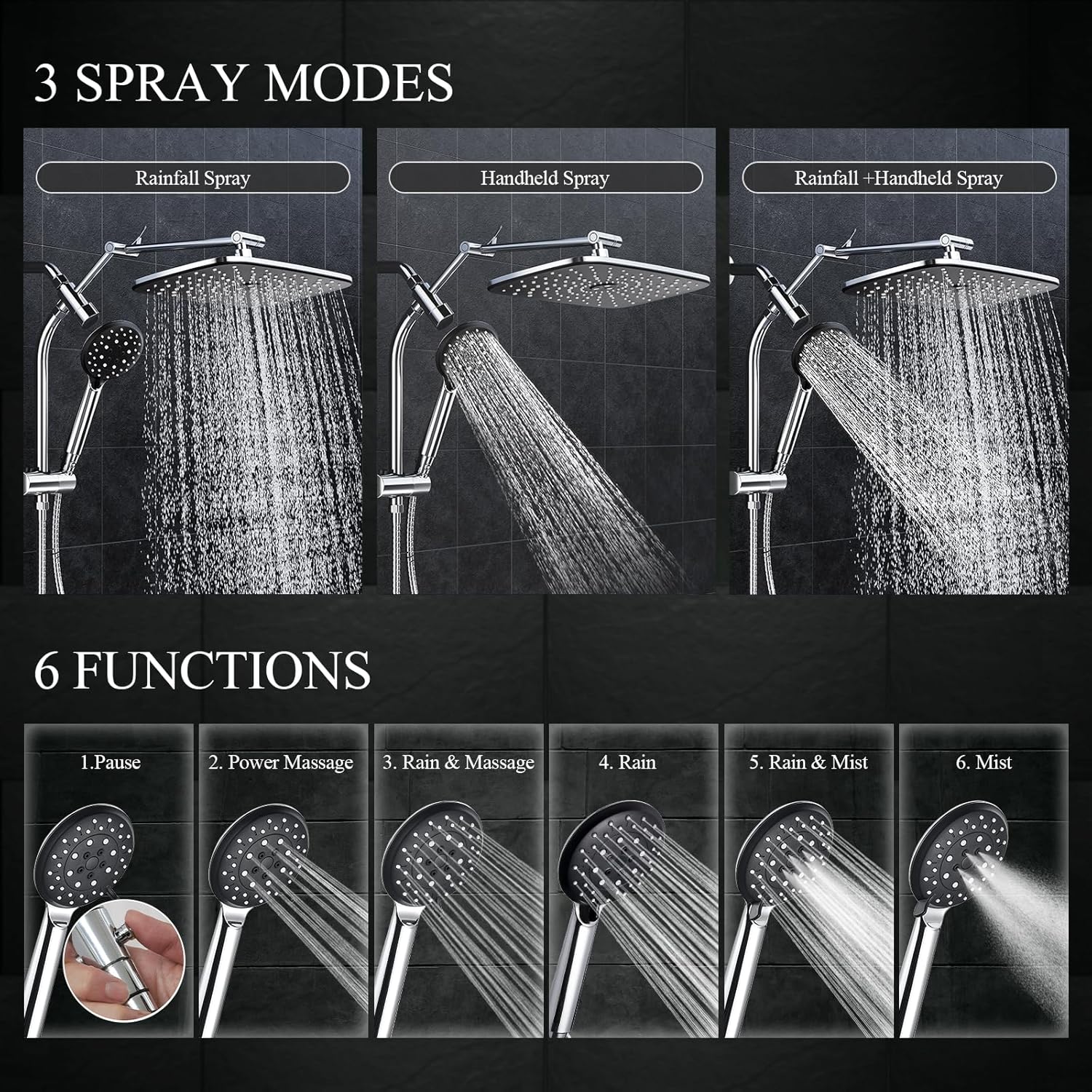 Veken 118 Inch Rain Shower Head with 6 Modes Silver Chrome