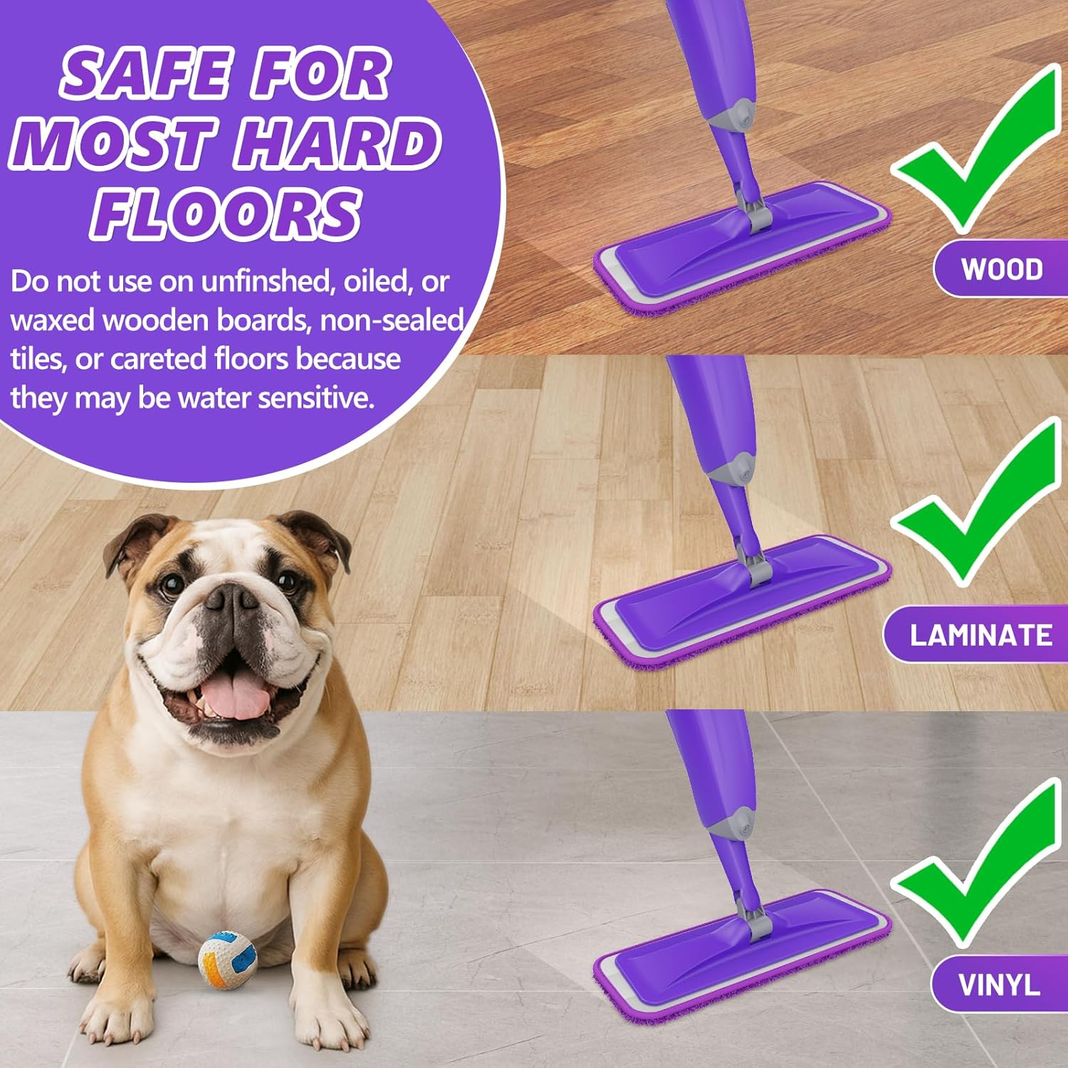 HOMTOYOU Spray Mop with 3 Microfiber Pads for Multi-Surface Cleaning 1