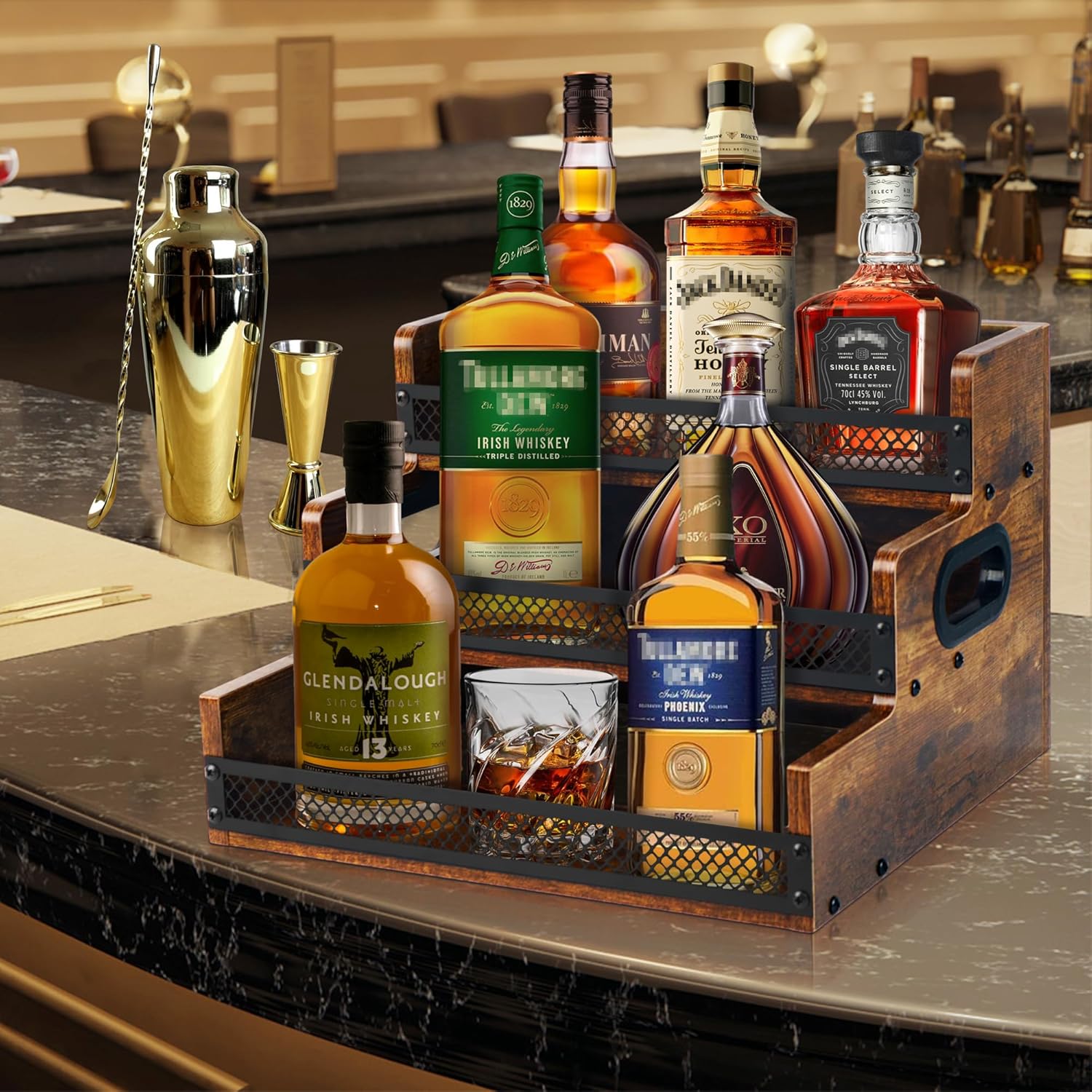 Alyoen 3 Tier Liquor Wine Rack with Fences Handles