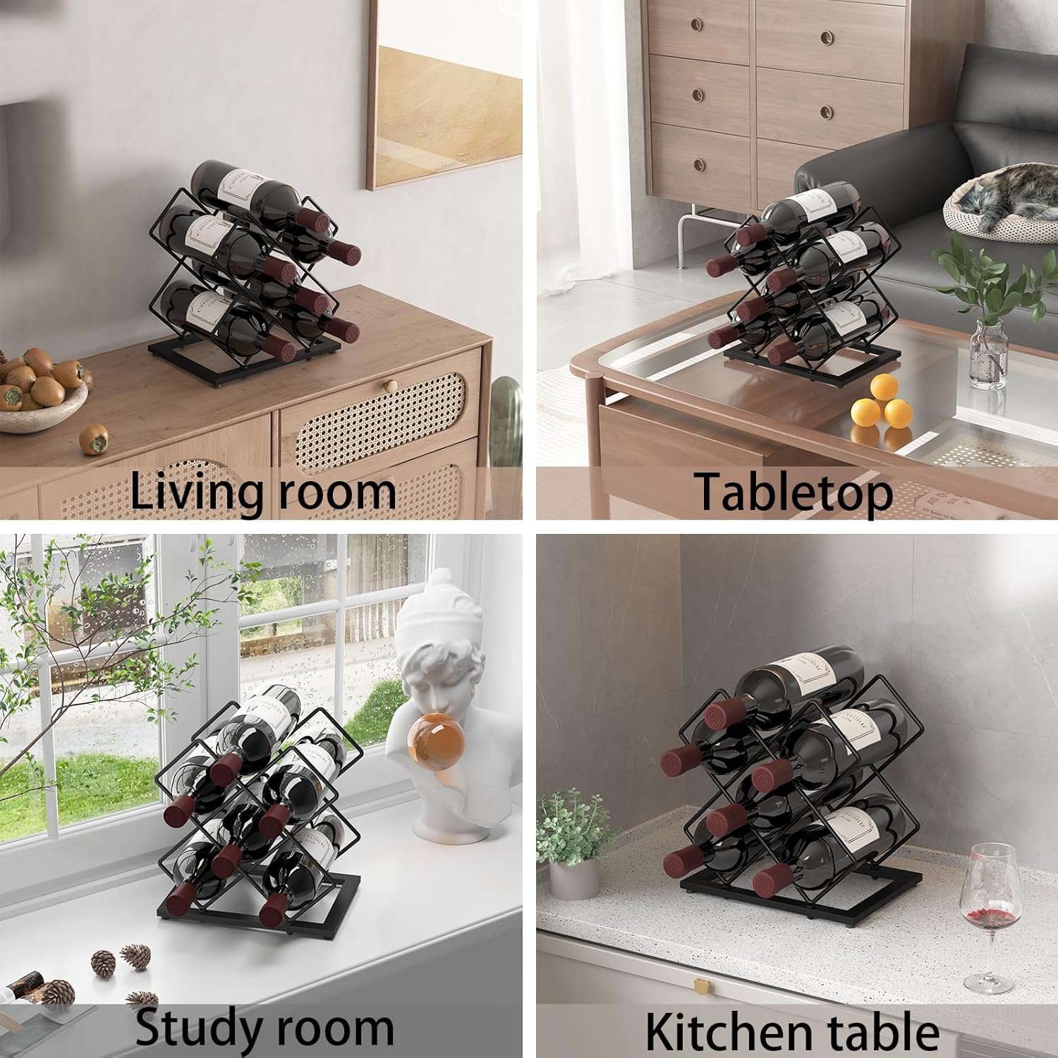 KOKSTOP 6-Bottle Countertop Wine Rack Modern Black Corner Holder