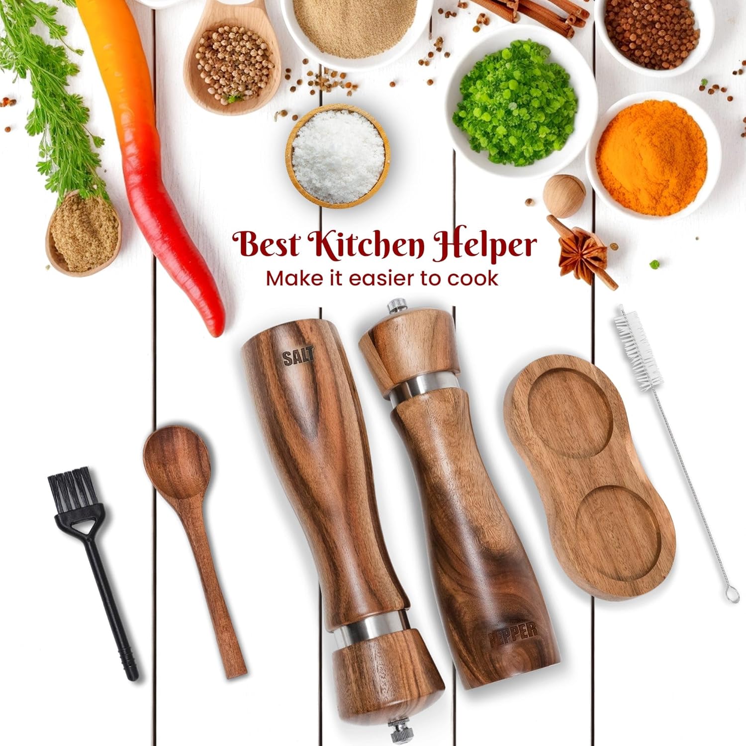 Acacia Wood Salt Pepper Grinder Set
