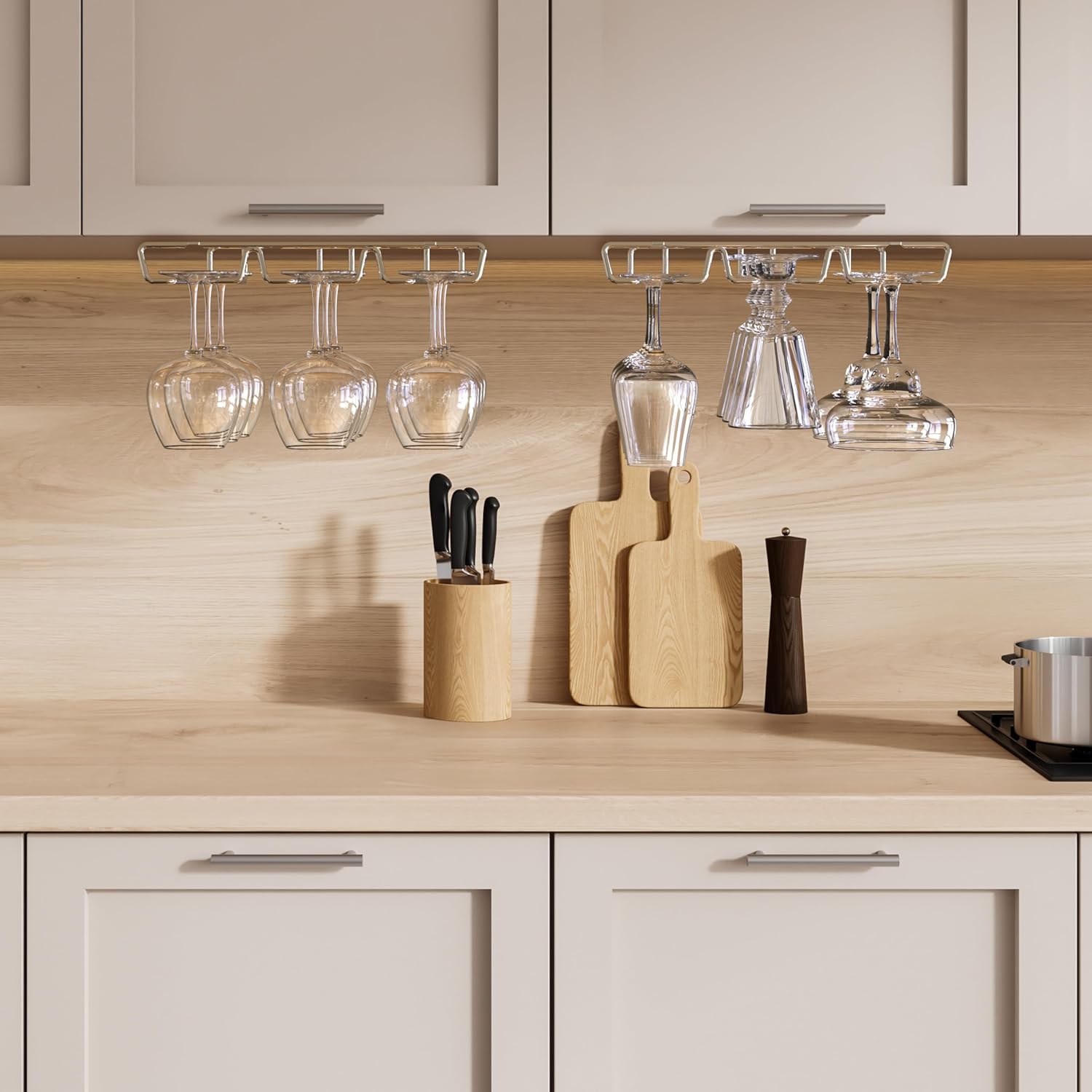 DecoBros Under Cabinet Stemware Rack Holder Chrome