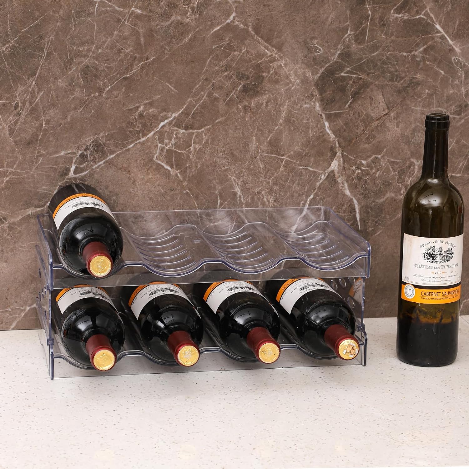Clear Water Bottle Organizer with 4 Tiers Stackable Design