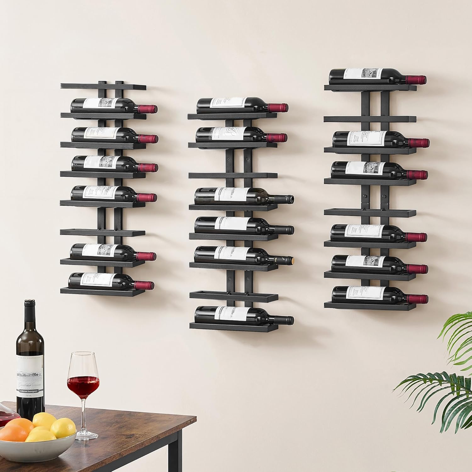 Hoctieon 3-Set 8 Tier Wall Wine Rack Display Storage Black