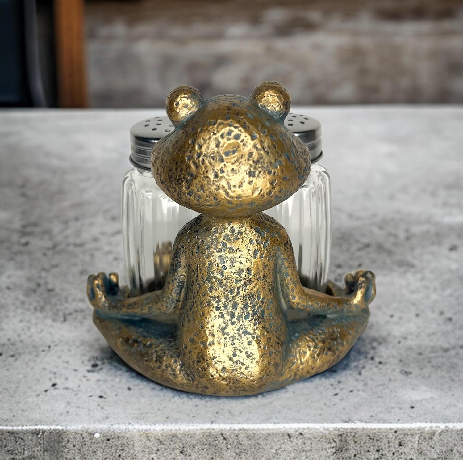 Top Brass Yoga Frog Salt Pepper Set