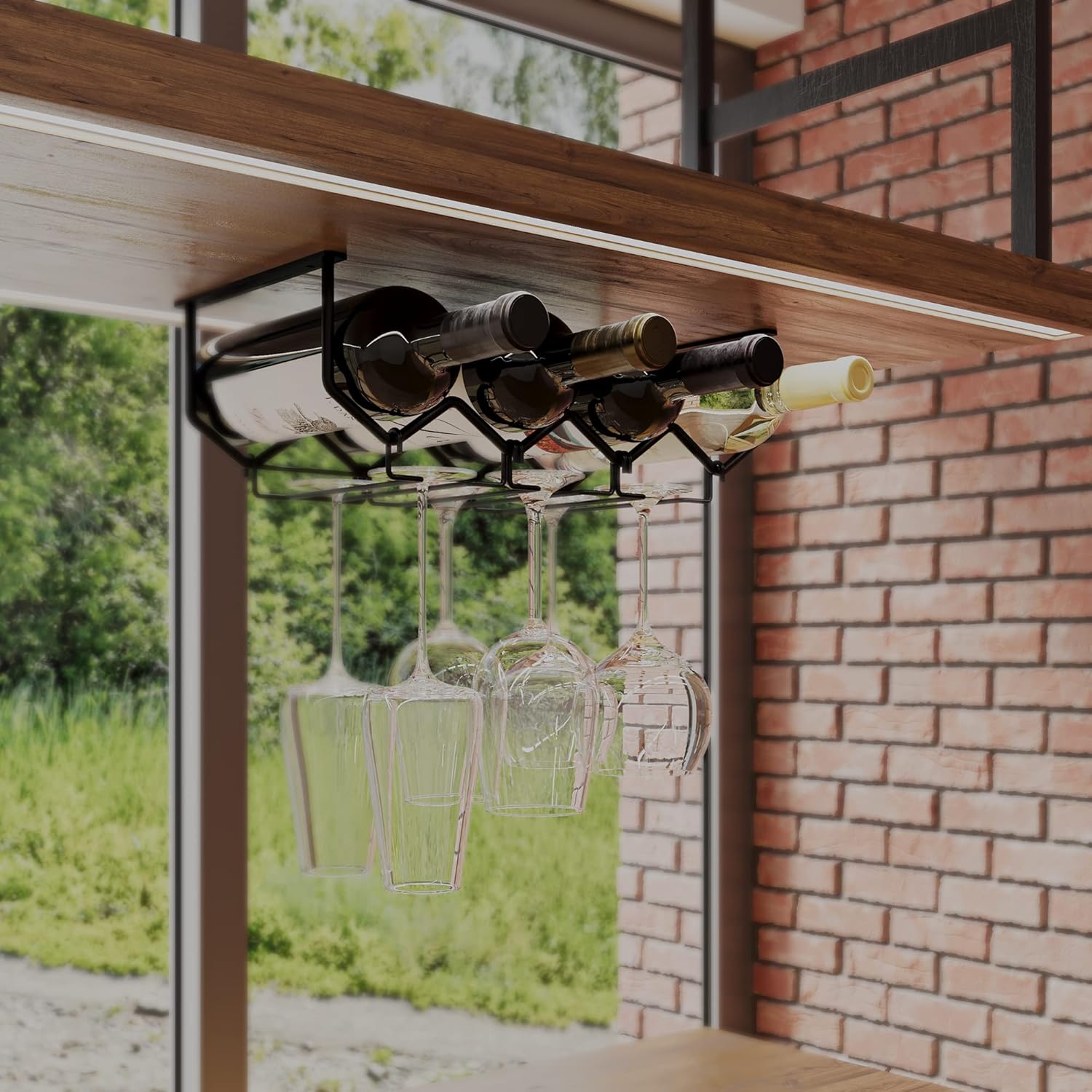 Wallniture Piccola Under Cabinet Wine Rack Glasses Holder
