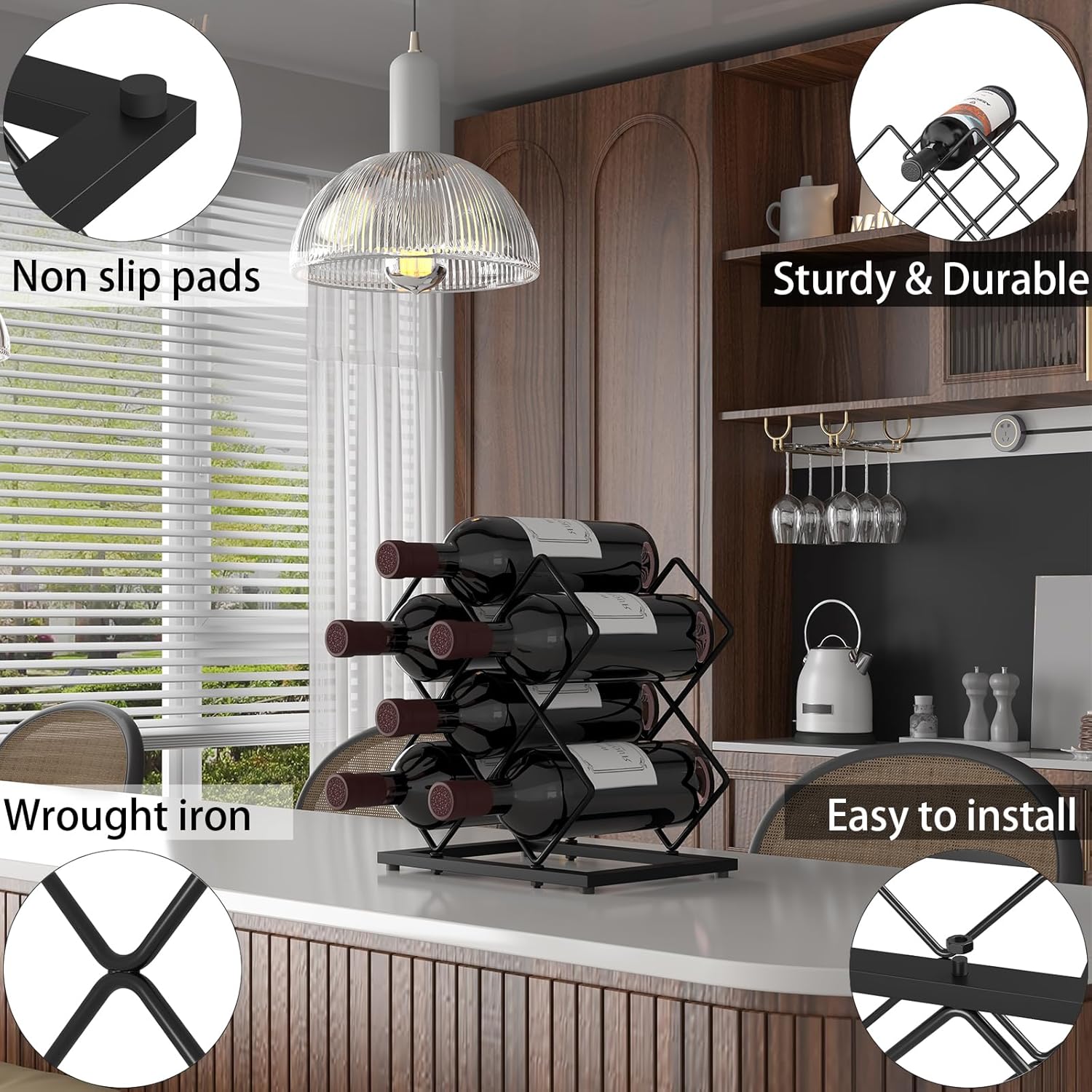 KOKSTOP 6-Bottle Countertop Wine Rack Modern Black Corner Holder