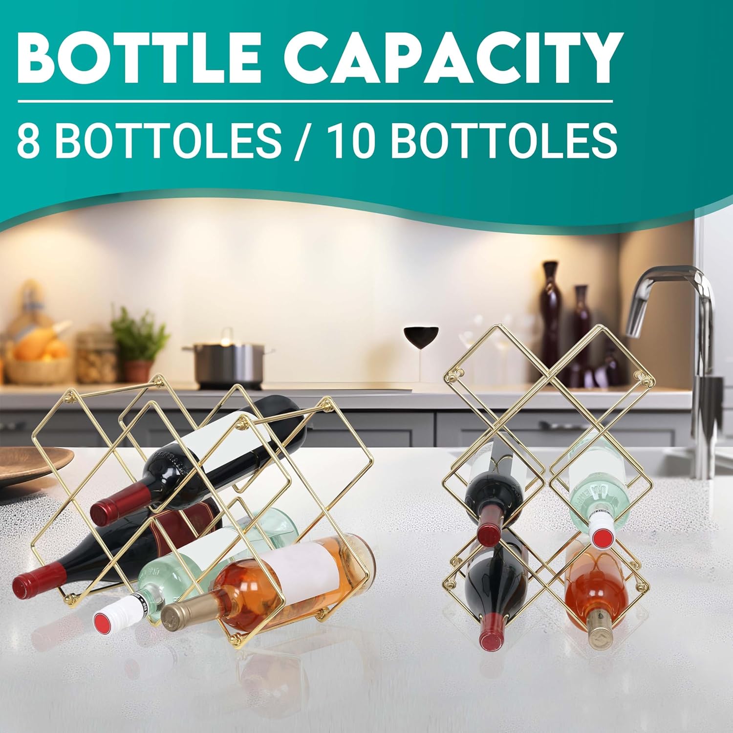 Glamorous Gold Countertop Wine Rack for 8-10 Bottles