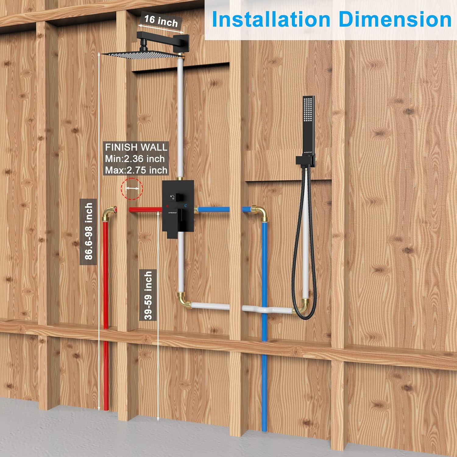 EMBATHER Black Rainhead Shower System Set