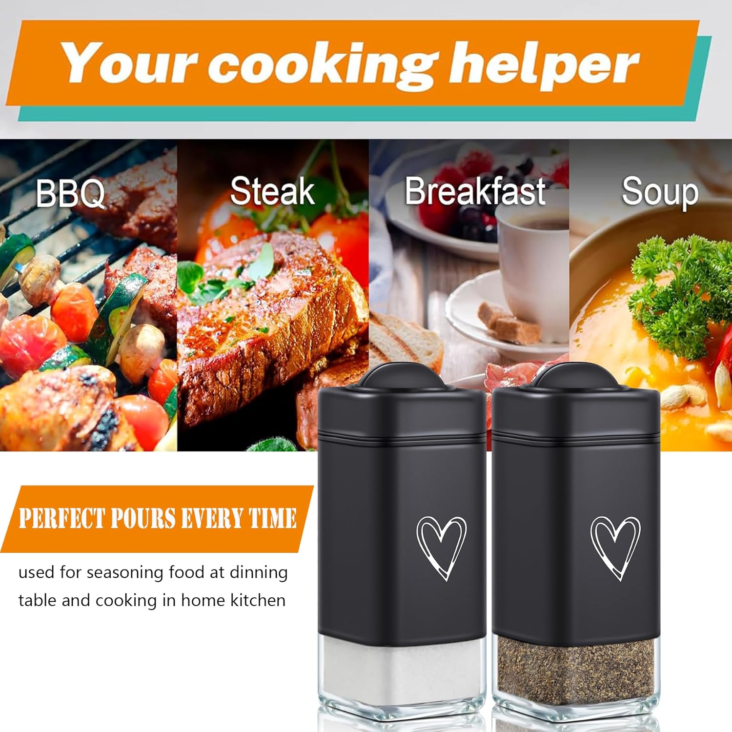 Salt and Pepper Shakers Set Modern Heart Design