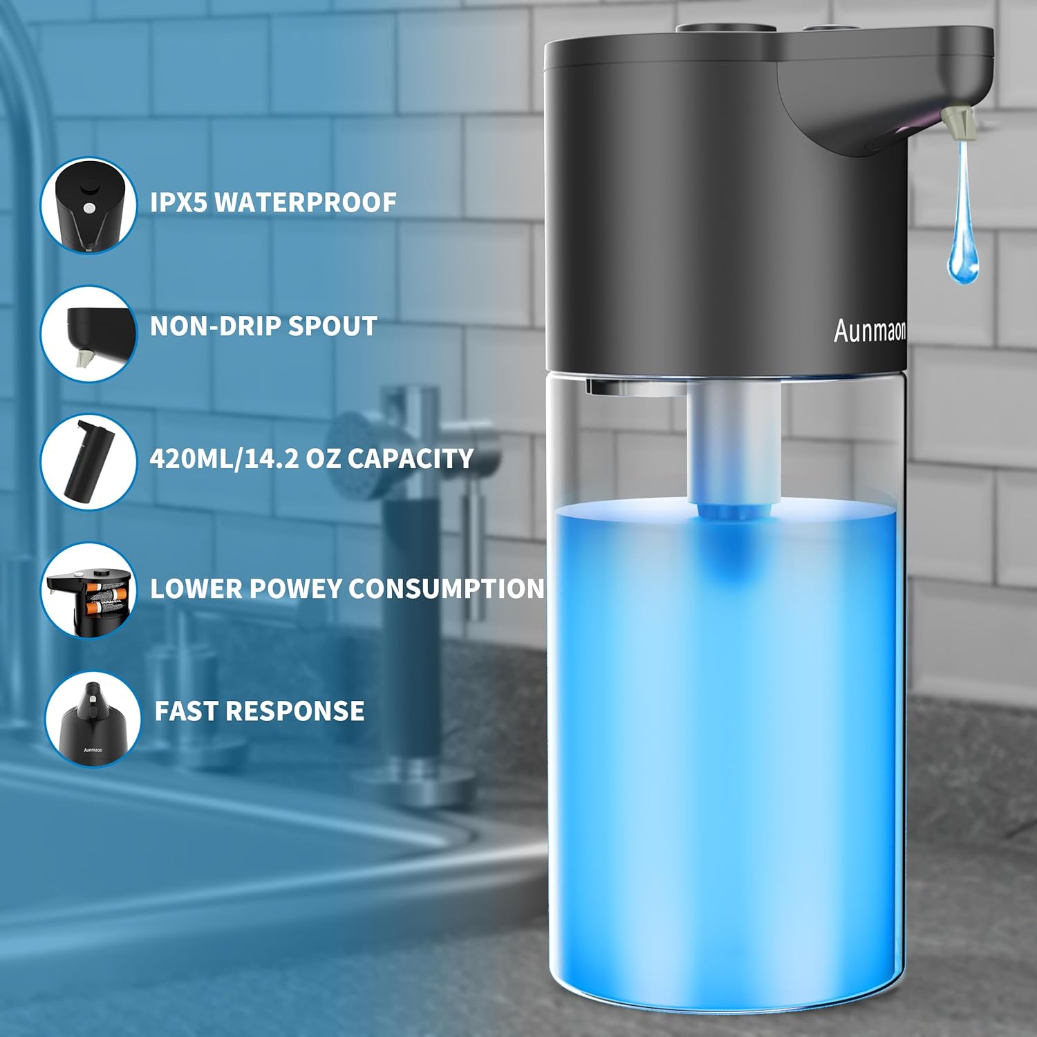 Aunmaon Touchless Auto Soap Dispenser with 15 Levels Adjustment