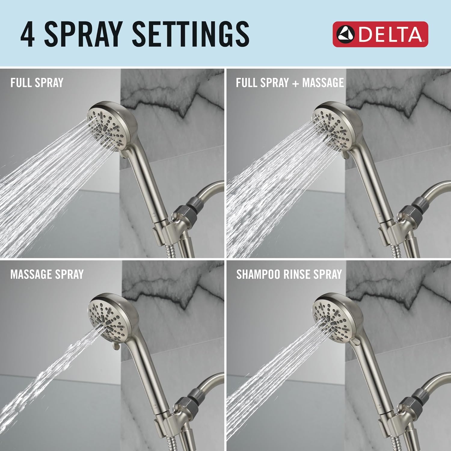 Delta 4-Spray Handheld Shower Head with Hose Brushed Nickel 75413SN
