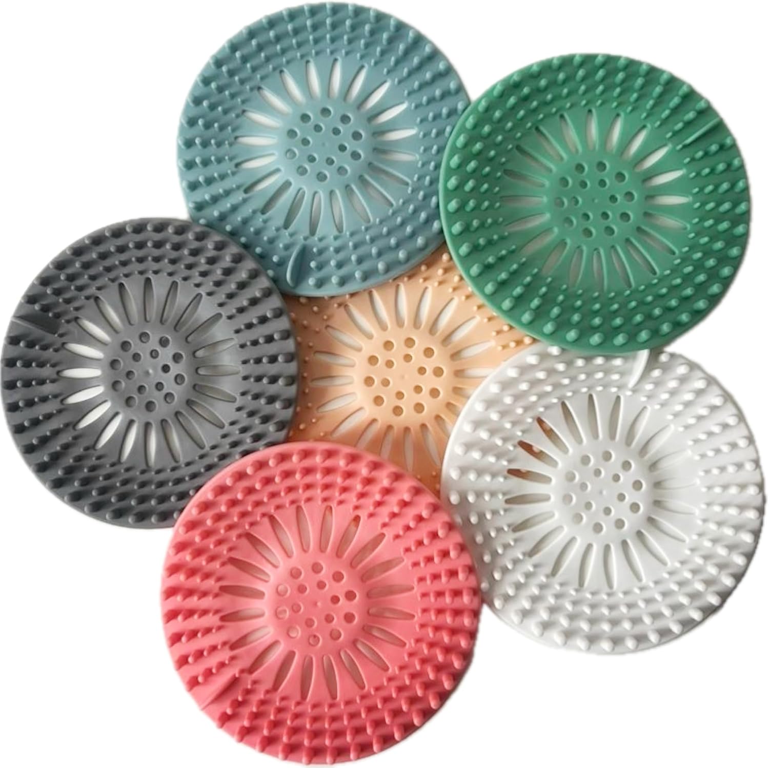 Pack of 6 Silicone Hair Catcher for Bath and Kitchen Drains