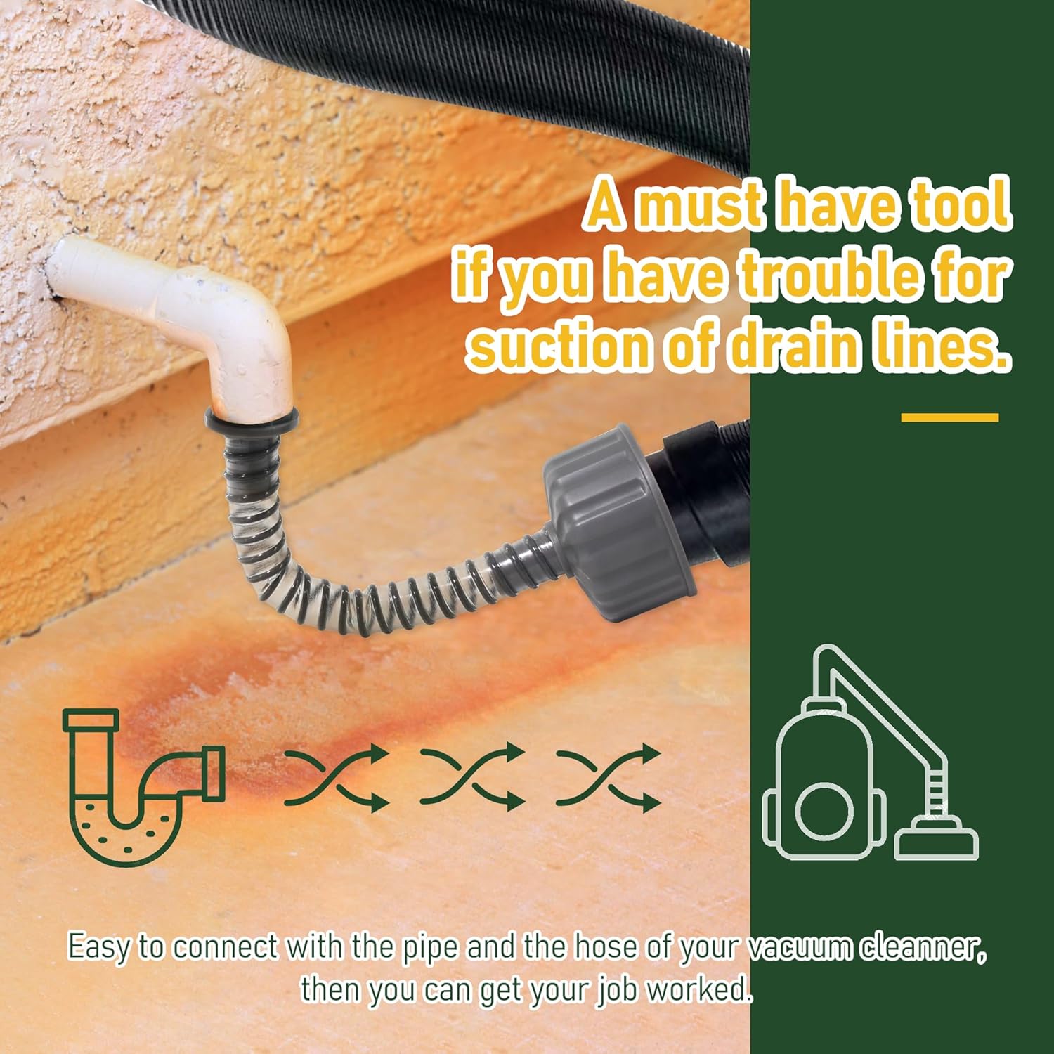 ZNTVW AC Drain Lines Cleaner Tool with Wet Vac Attachment Grey