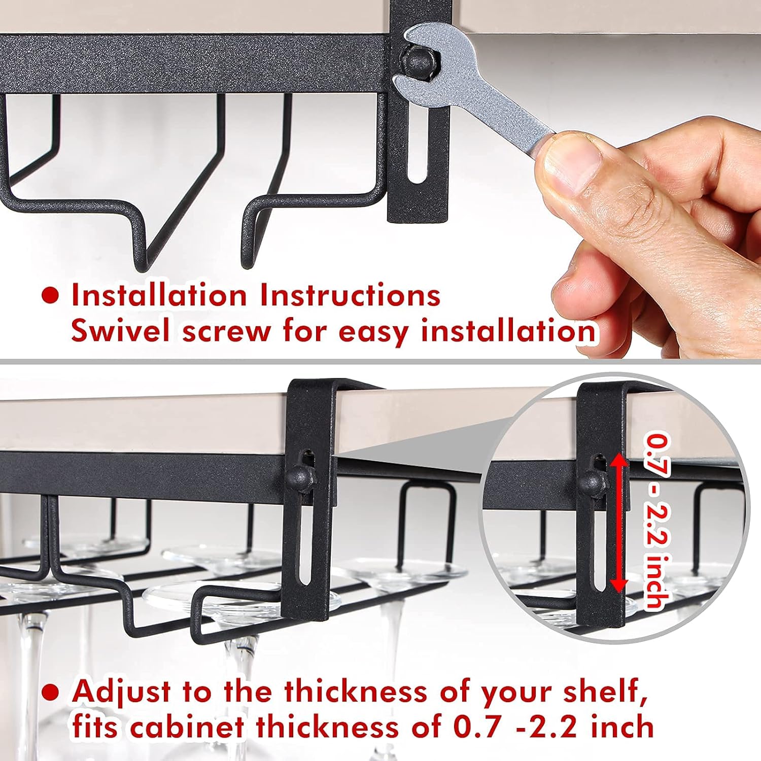 Kamehame Stemware Rack Under Cabinet 3 Rows Black