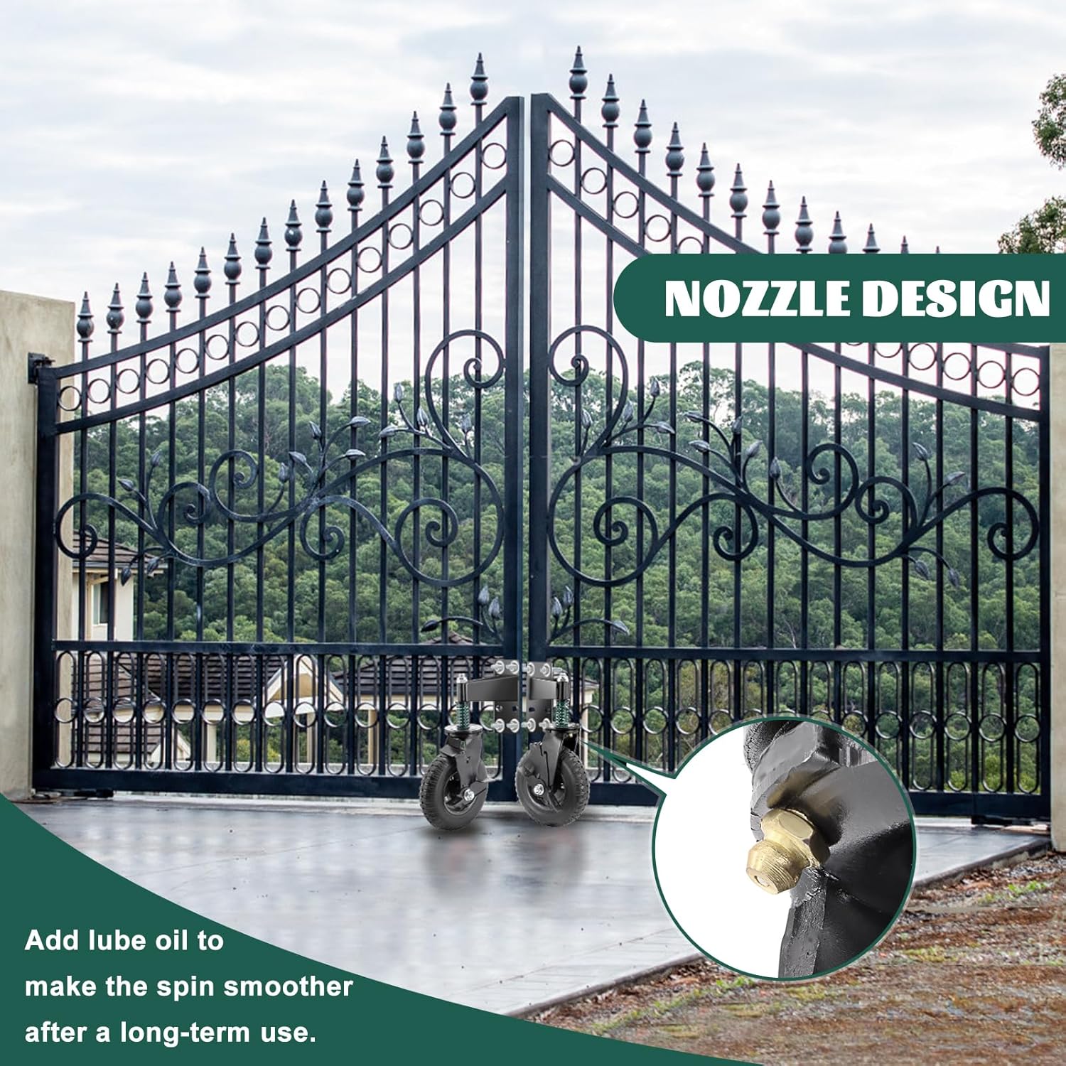 8 Inch Heavy Duty Gate Wheels with Brake and 360 Rotation