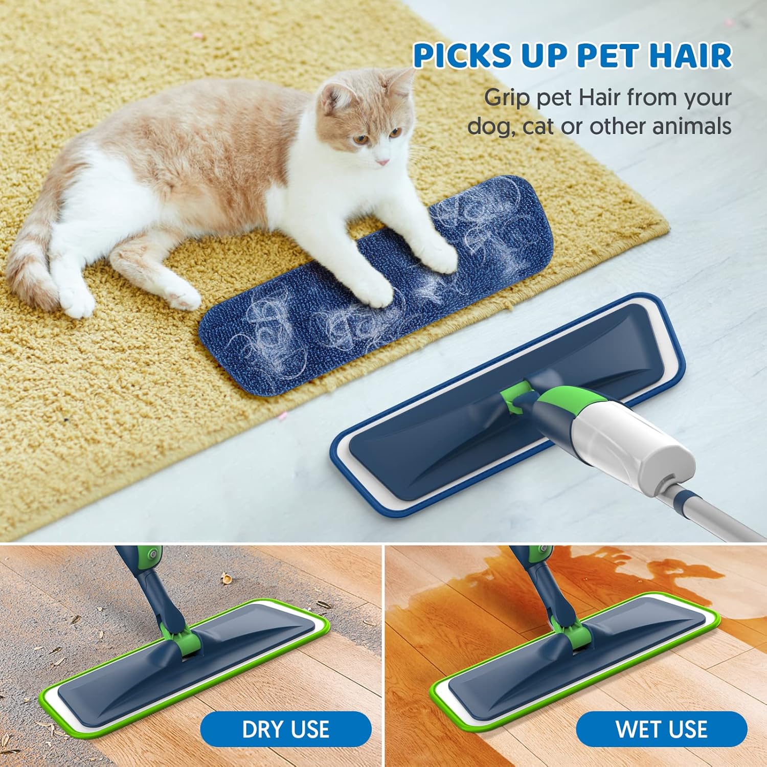 Mexerris Wet Mop with 5X Washable Pads 2X Bottles