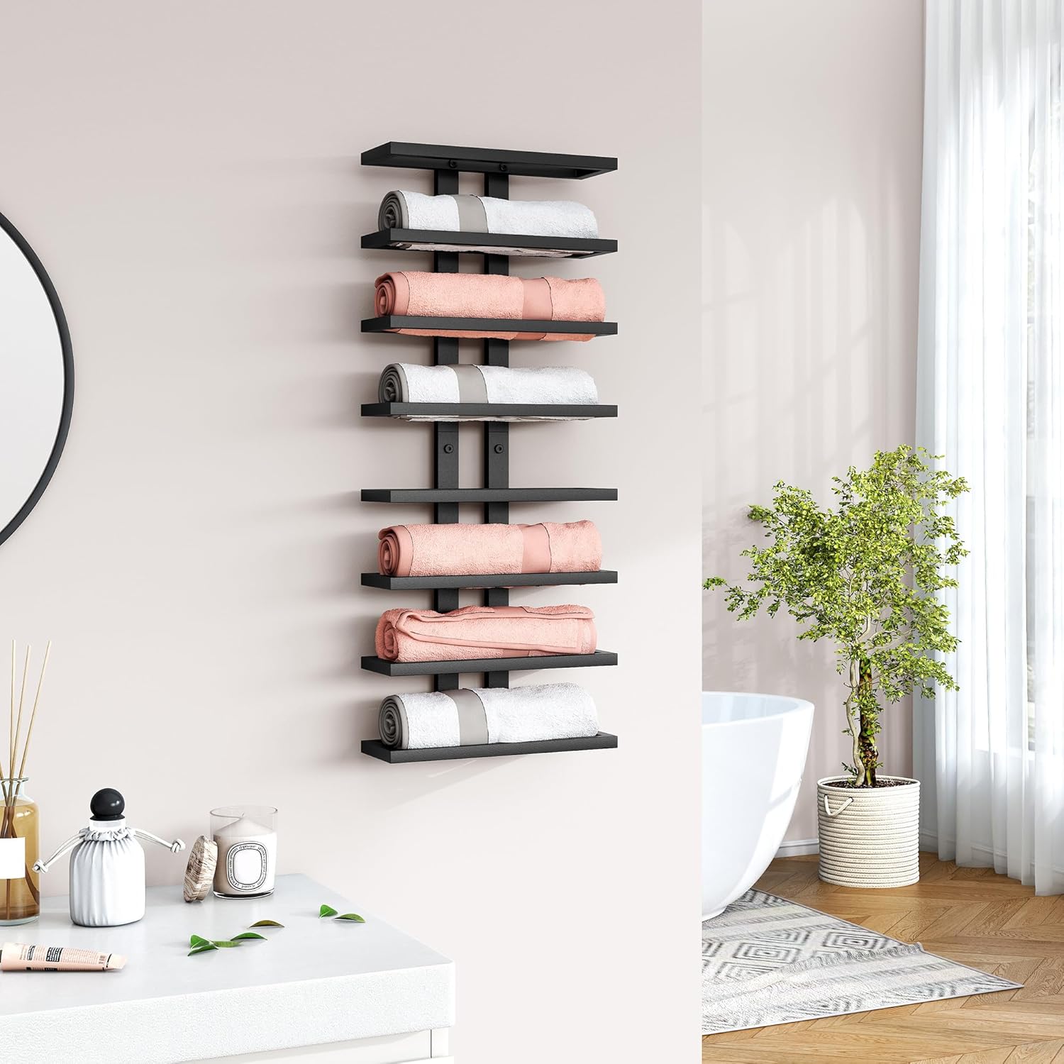 Hoctieon 3-Set 8 Tier Wall Wine Rack Display Storage Black