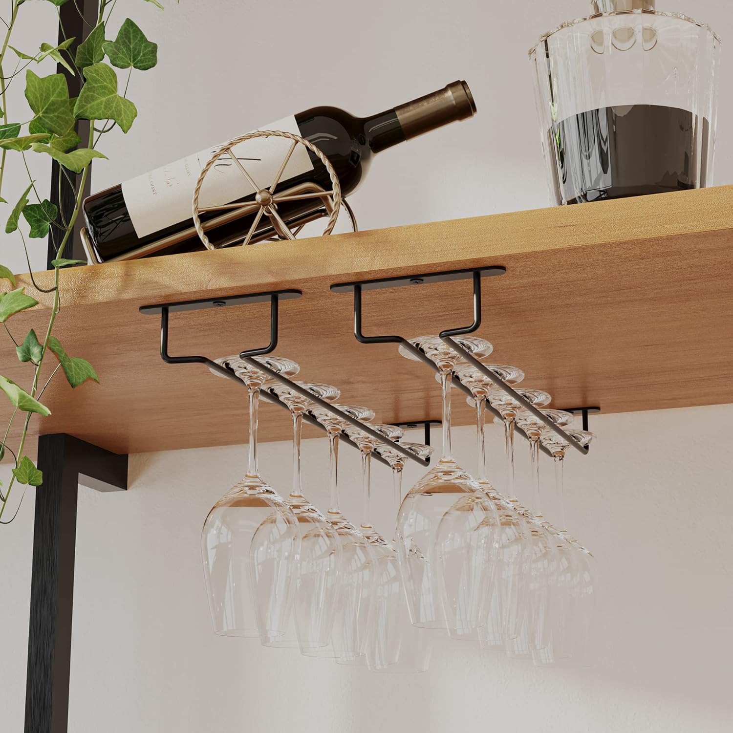 Wallniture Brix Wine Glass Holder Set of 2 Black Iron 17 Inch 1