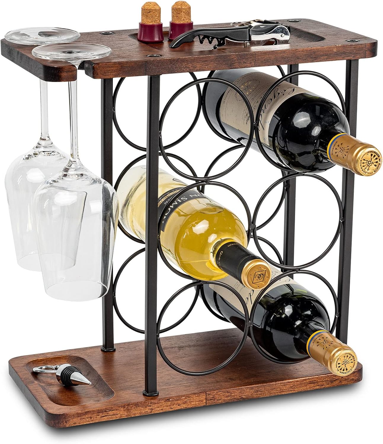 SASIDO Wine Rack with Tray and Glasses Holder