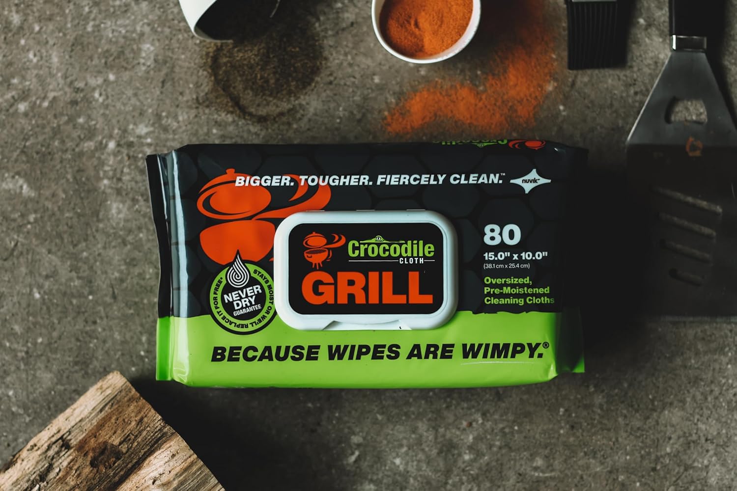 Crocodile Cloth Grill - 80 Pre-Moistened Plant-Based Wipes