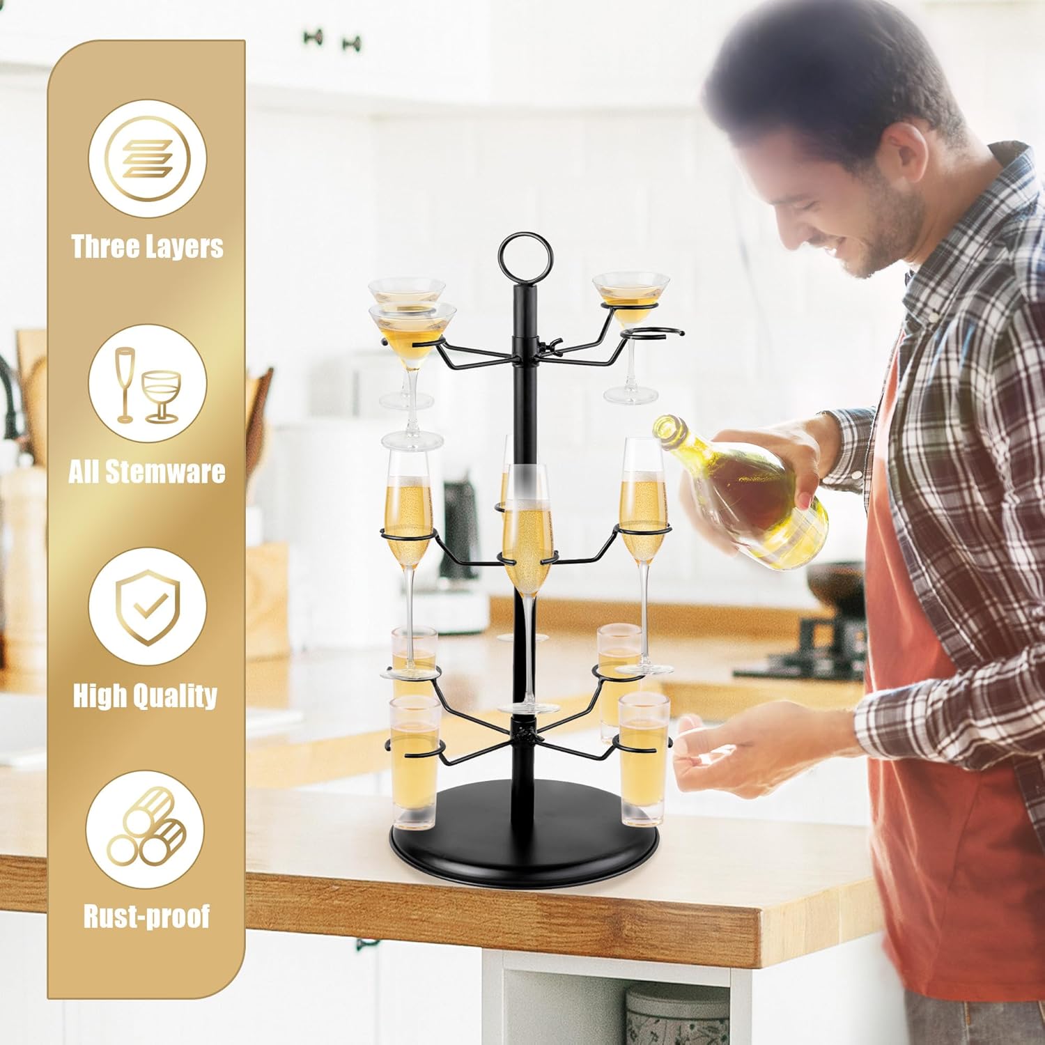 AQAREA Champagne Tower Stemware Racks 3 Tier 12 Holders