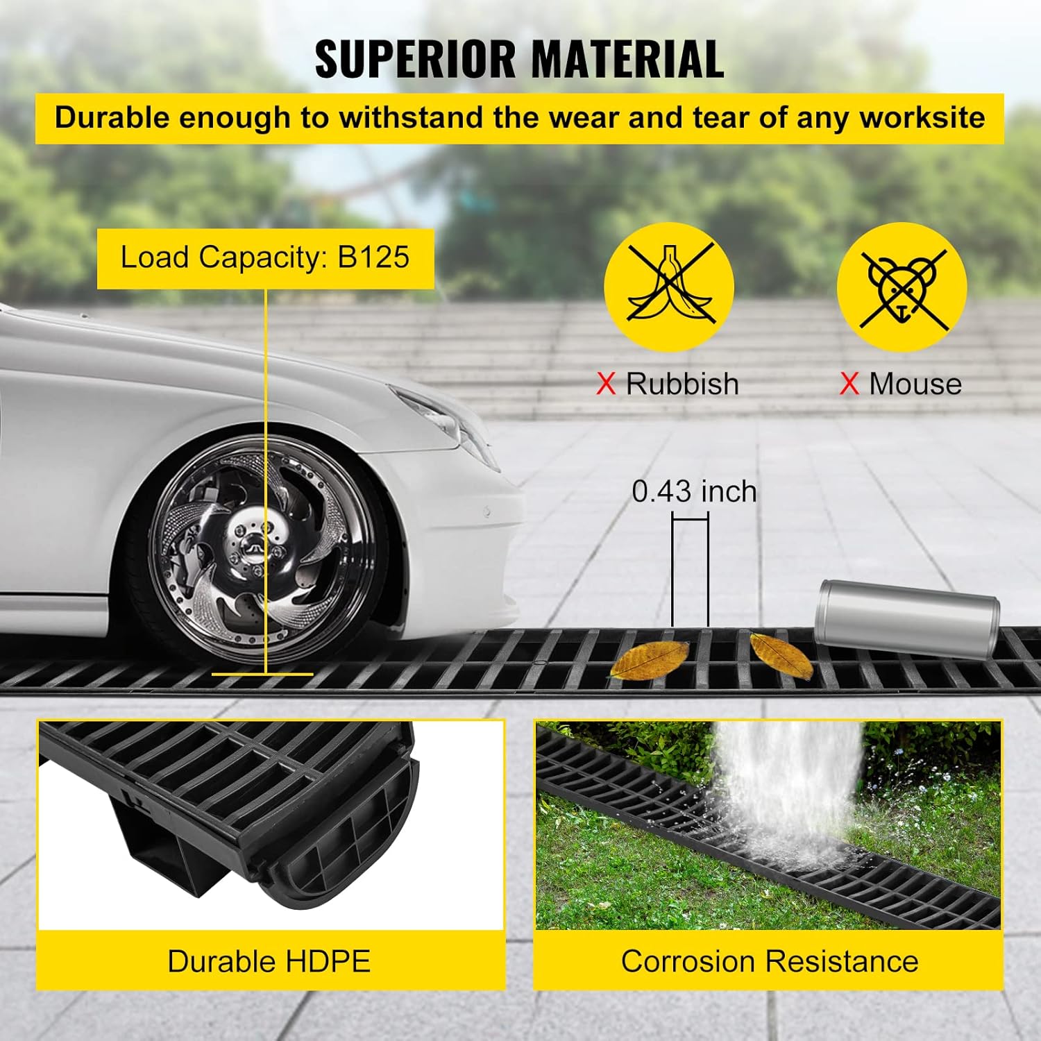 VEVOR HDPE Trench Drain System 57x31-Inch Black 5-Pack