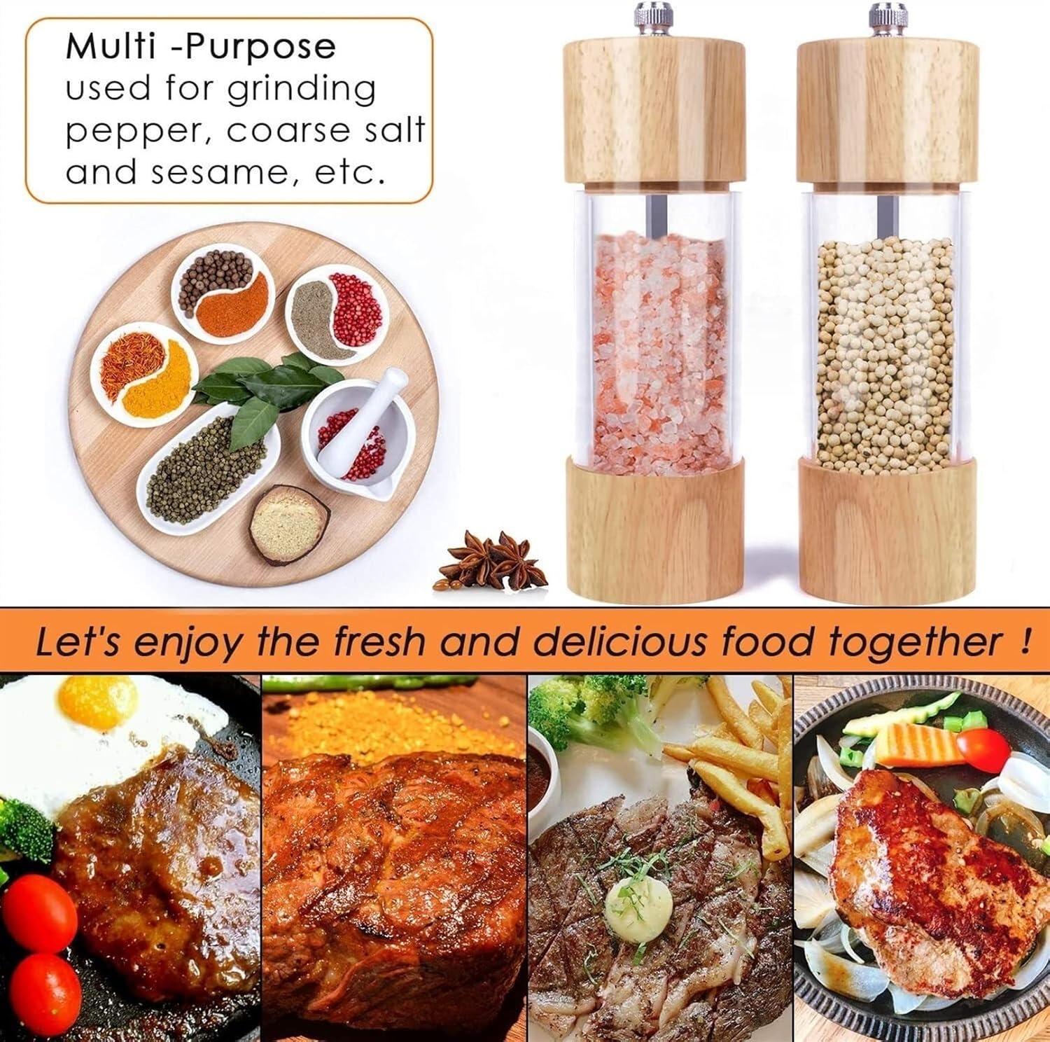 Wooden Salt and Pepper Grinder Set 2-Pack