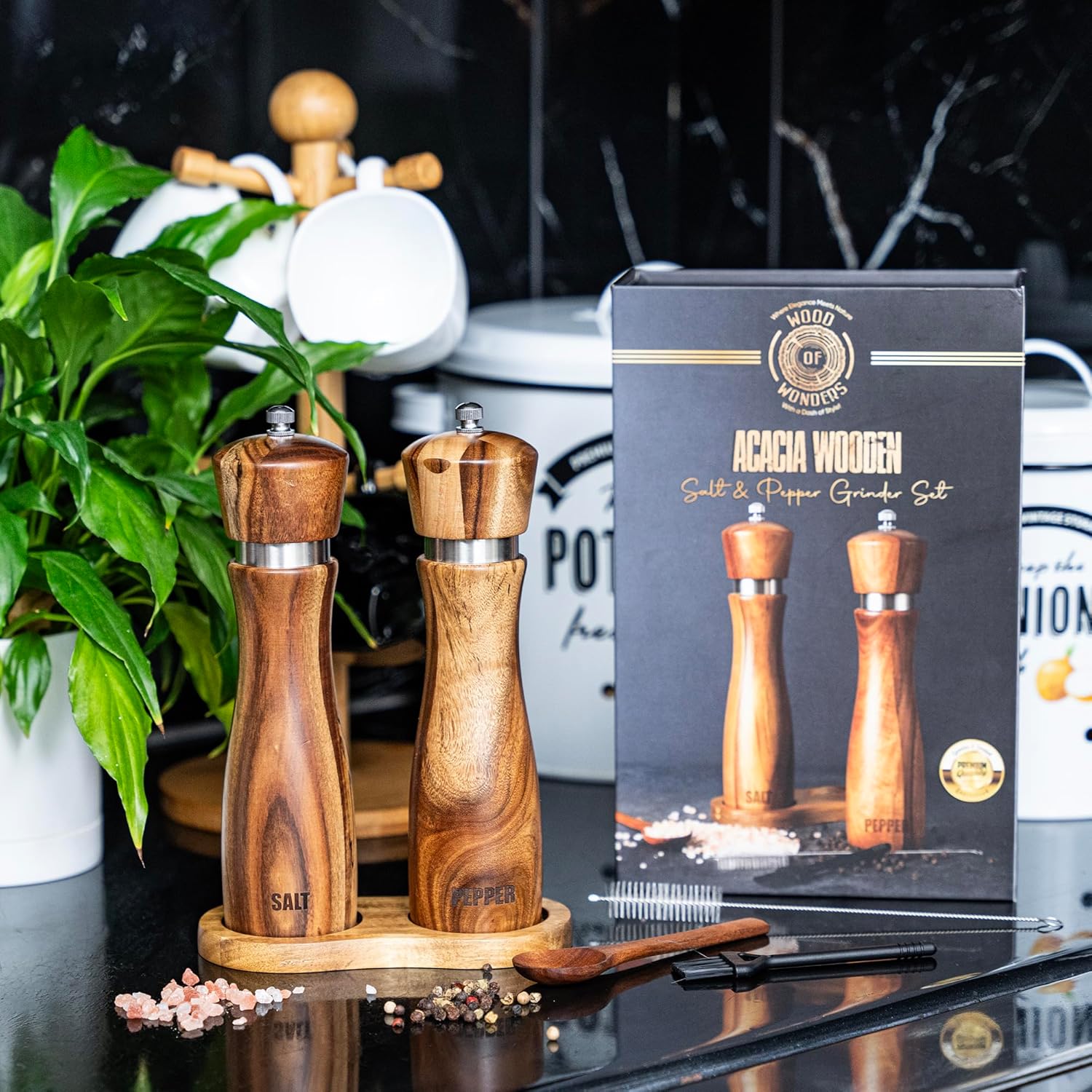 Acacia Wood Salt Pepper Grinder Set