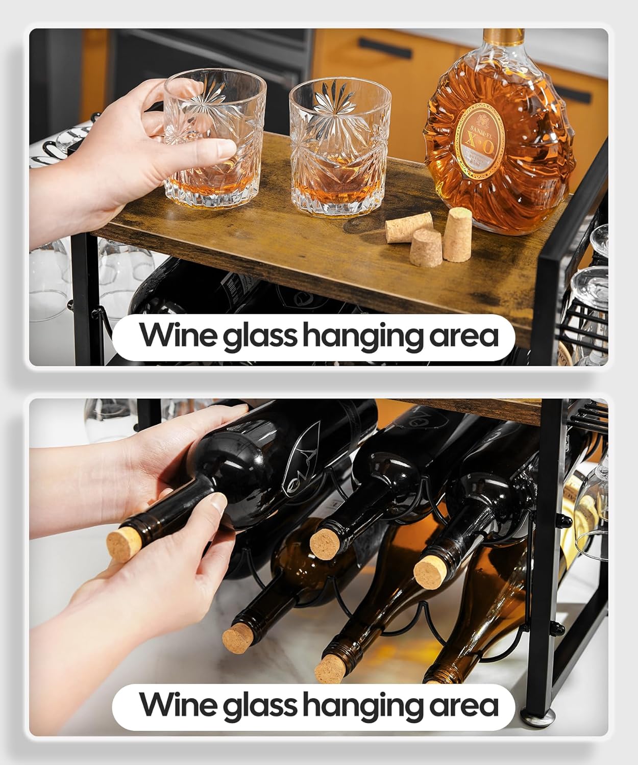 Vilaxing 8-Bottle Wine Rack with 12 Glass Holder