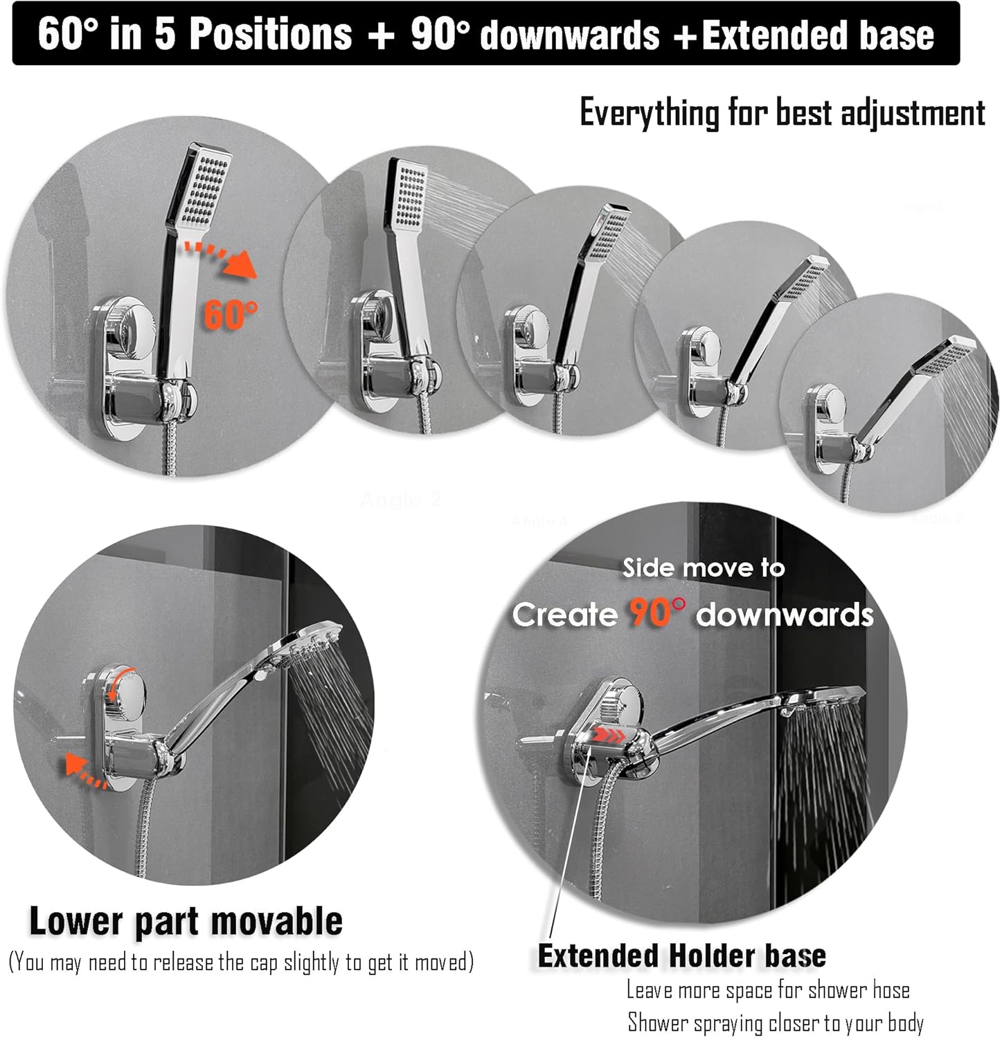 RIVOODS Handheld Shower Head Holder 5 Positions Adjustable