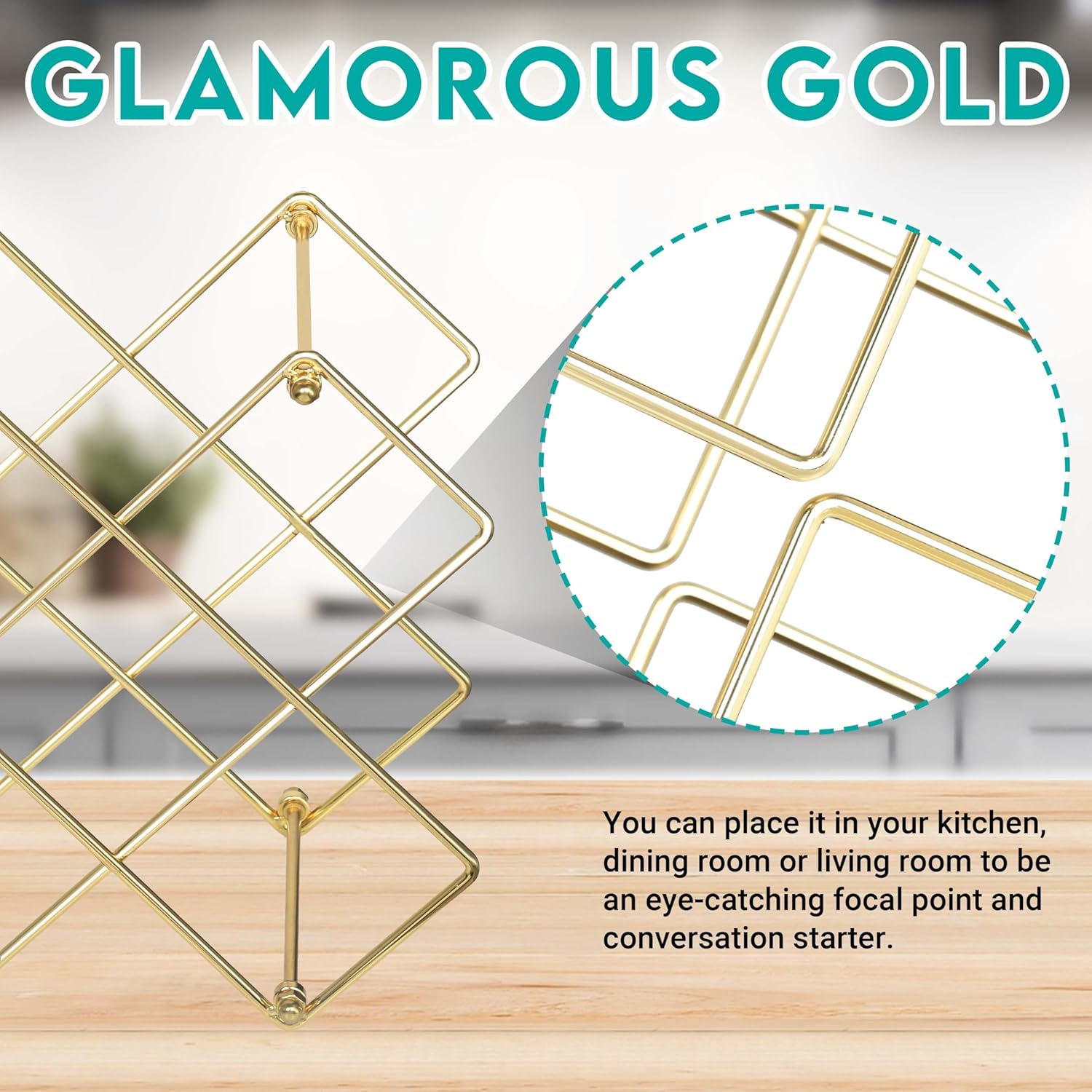 Glamorous Gold Countertop Wine Rack for 8-10 Bottles