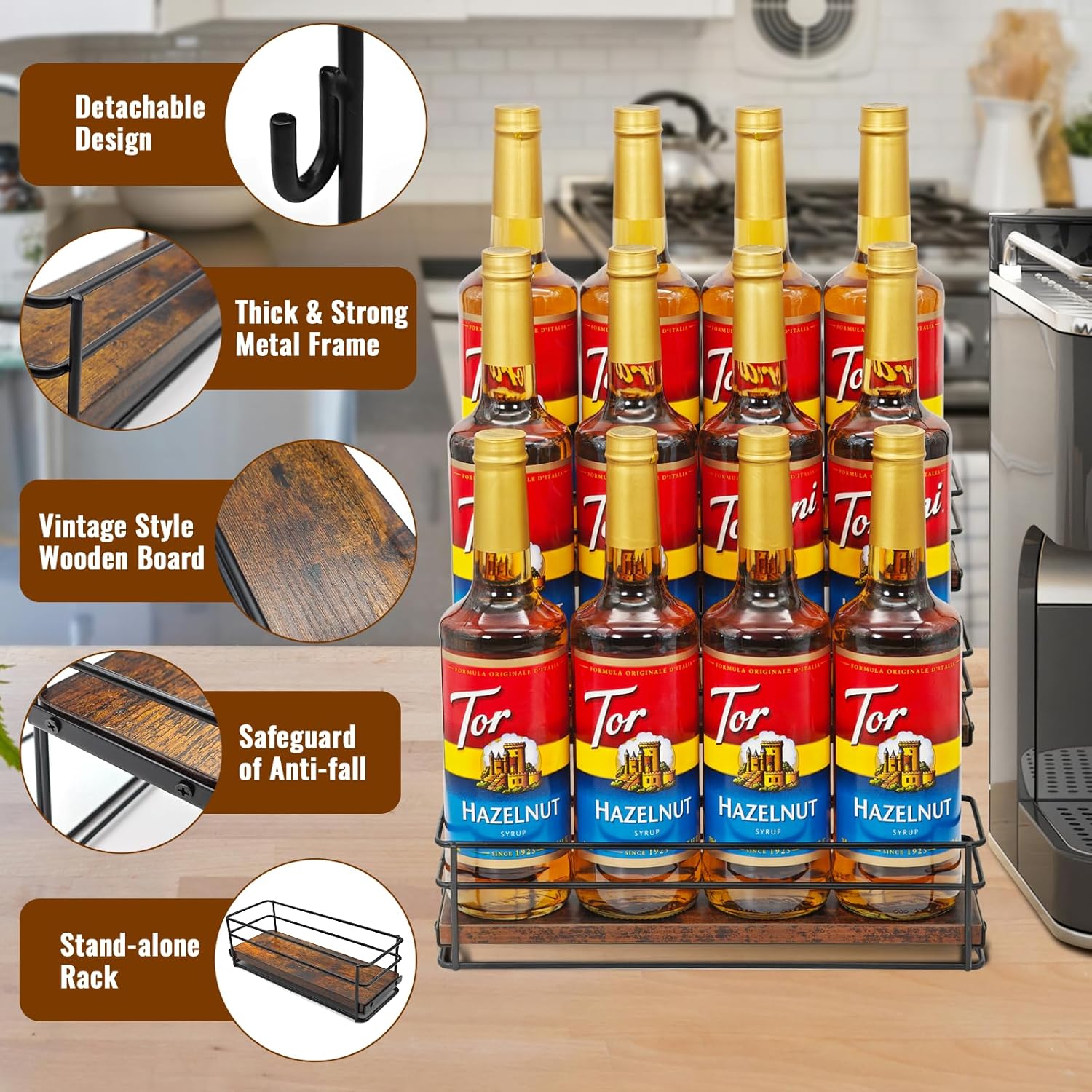 3 Tier Coffee Syrup Organizer Rack with Detachable Design