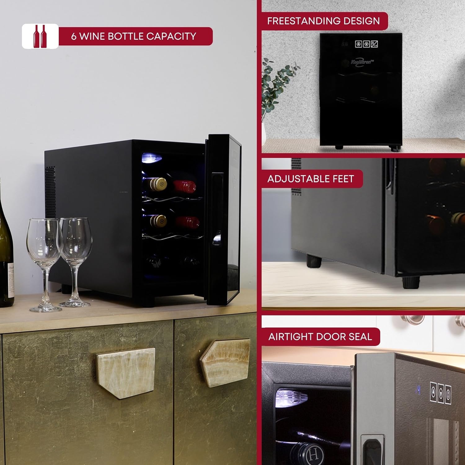 Koolatron 6 Bottle Freestanding Wine Cooler with UV Glass Door